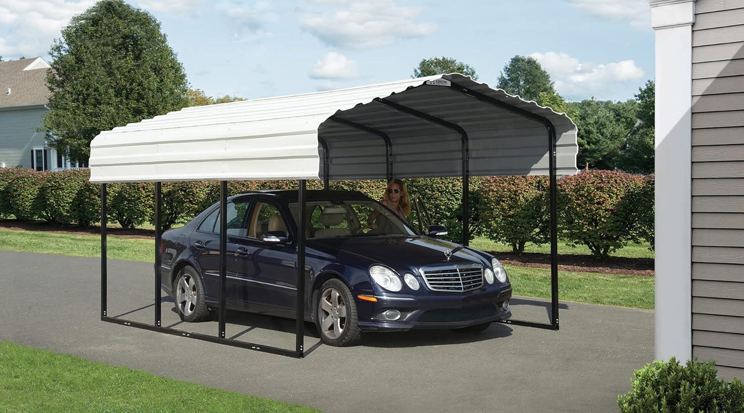 Arrow Carports Galvanized Steel Carport, Compact Car Metal Carport Kit, 10' x 15' x 7', Eggshell