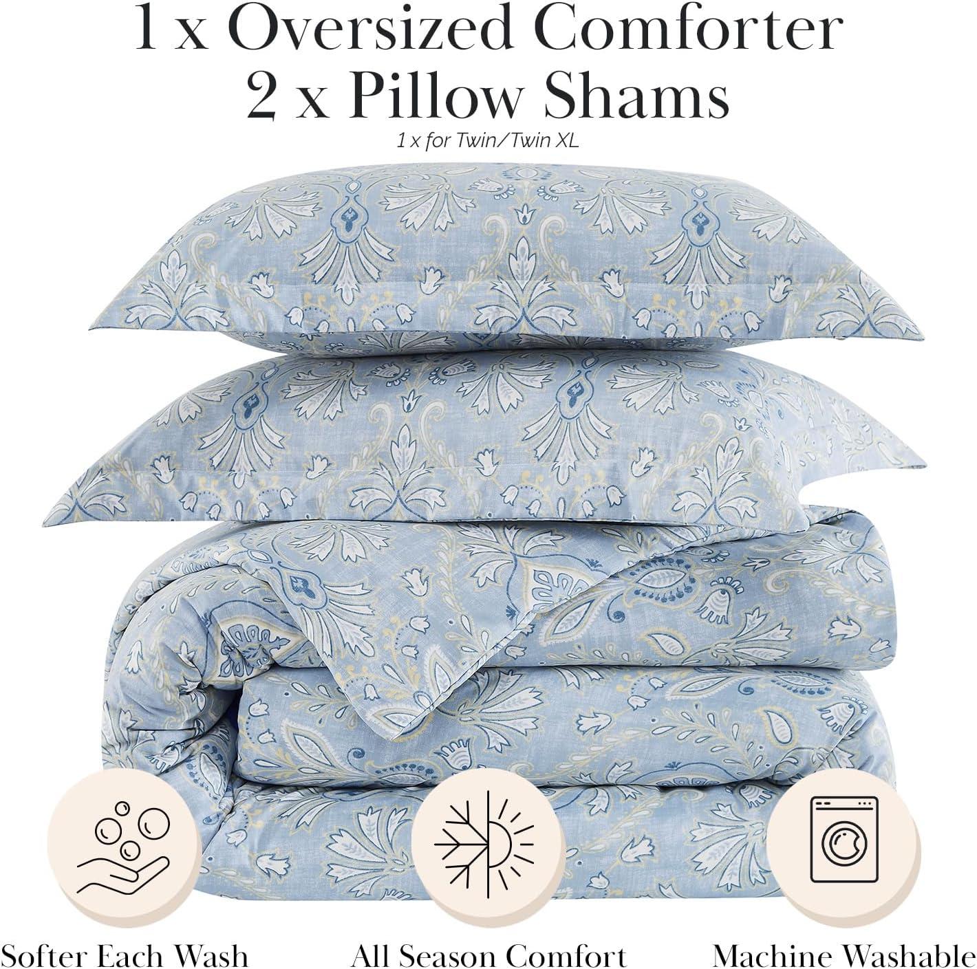 Southshore Fine Living Paisley Grace Oversized 2-Piece Comforter Set with sham Blue Twin / Twin XL