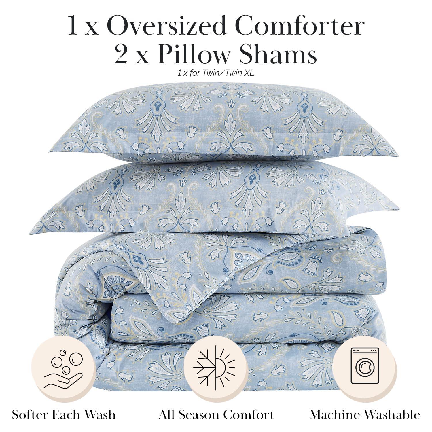 Southshore Fine Living Paisley Grace Oversized 2-Piece Comforter Set with sham Blue Twin / Twin XL
