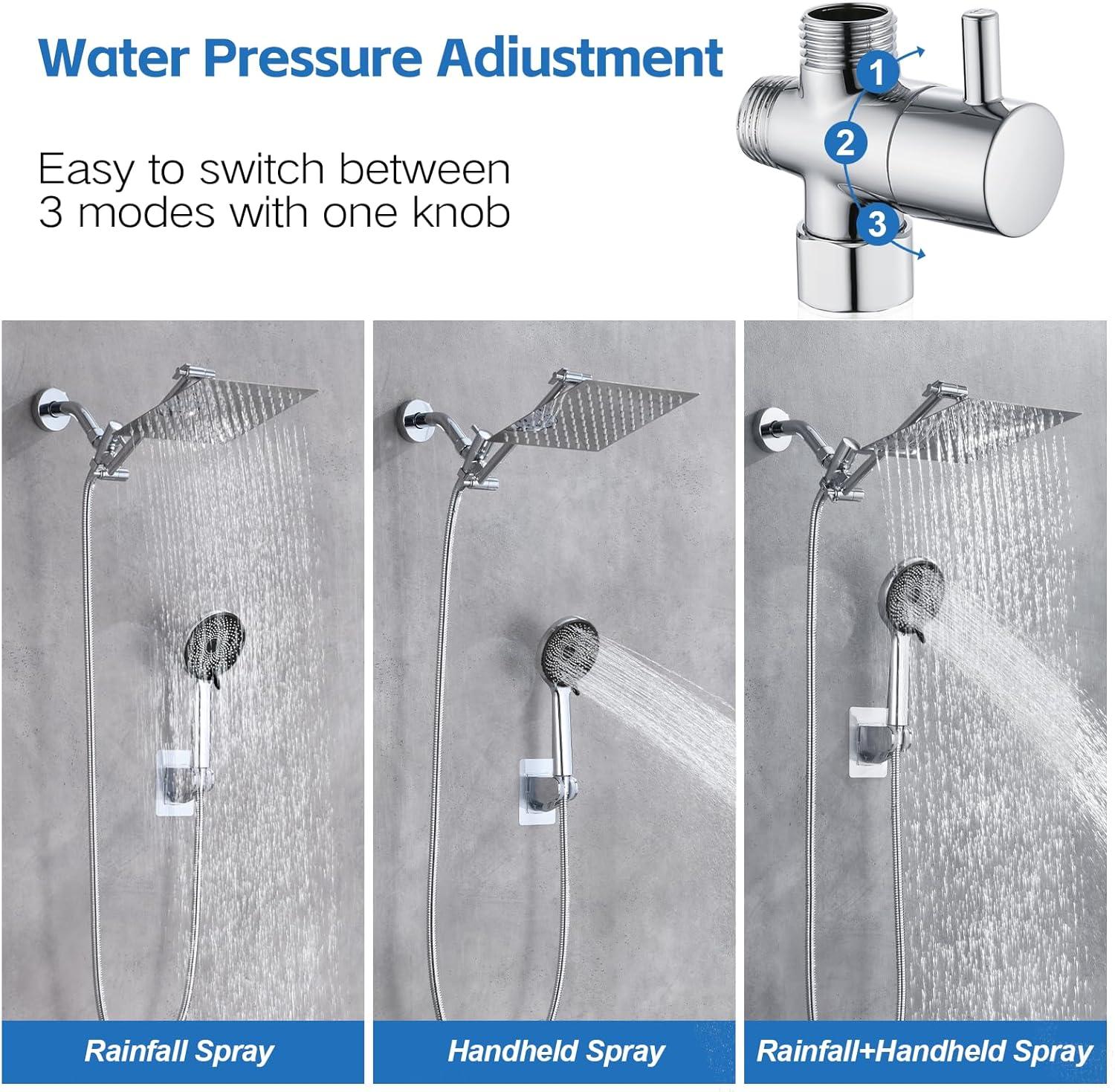 Chrome Dual Shower Head with Handheld Spray and Adjustable Arm