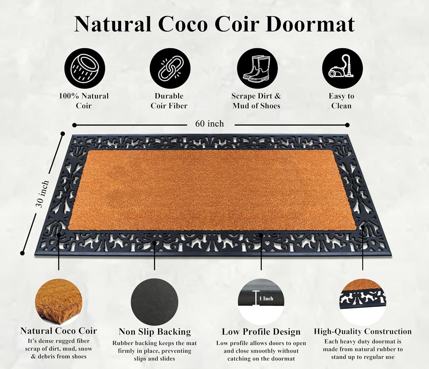 A1HC Entrance Door Mats, 30” x 60”, Durable Large Outdoor Rug, Non-Slip Welcome Doormat, Rubber Backed Low-Profile Heavy Duty Door Mat, Indoor Outdoor for Front Door, High Traffic Areas