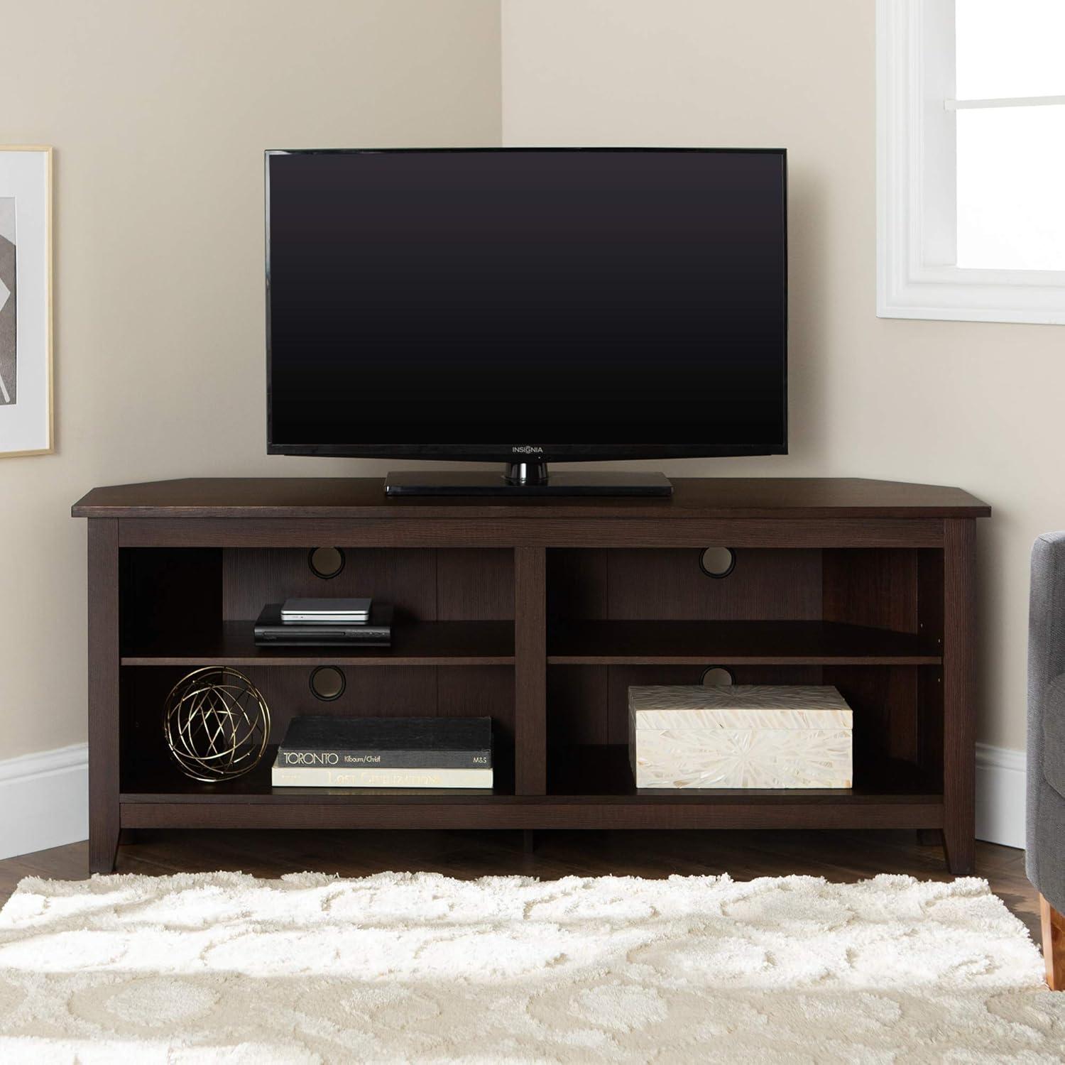 Woven Paths Farmhouse Corner TV Stand for TVs up to 65", Espresso