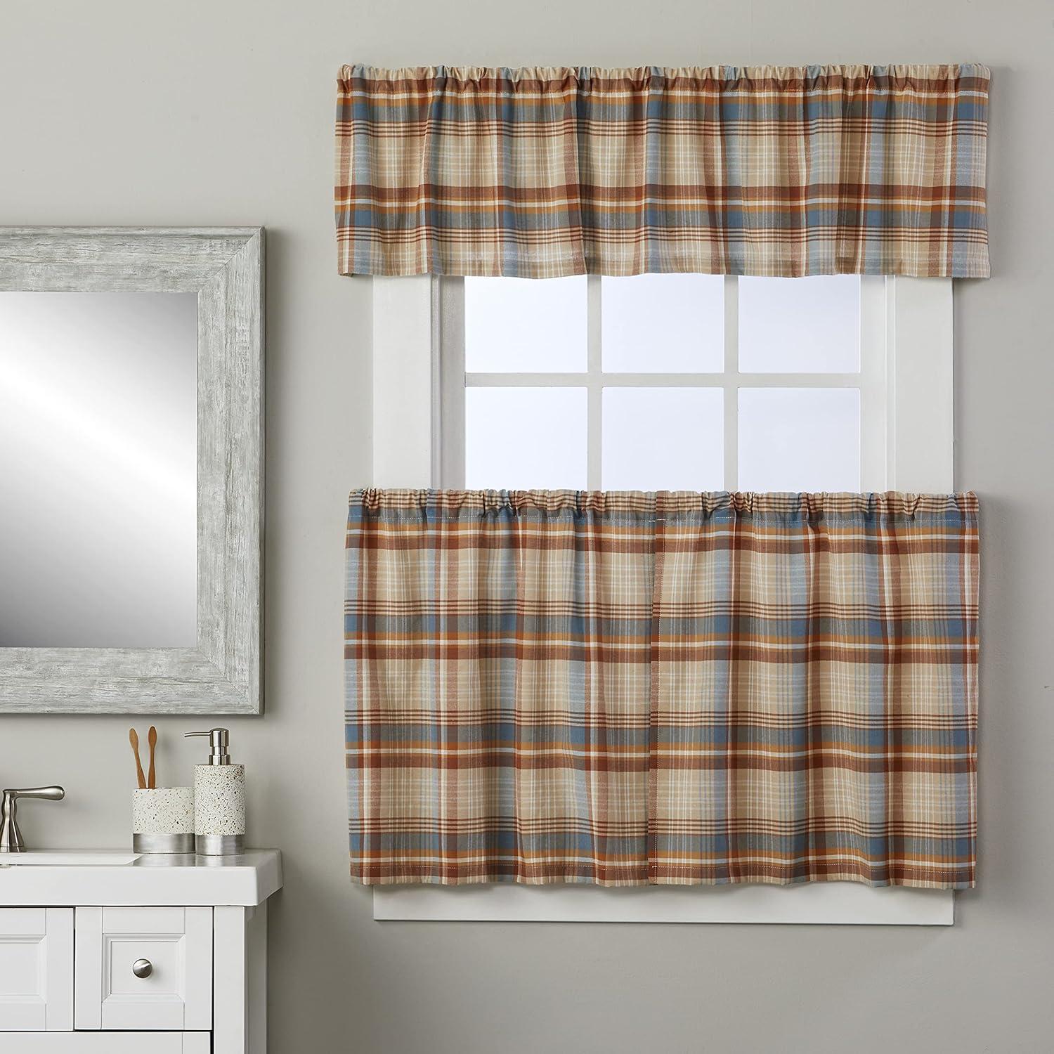 Plaid Tailored 58'' W Window Valance in