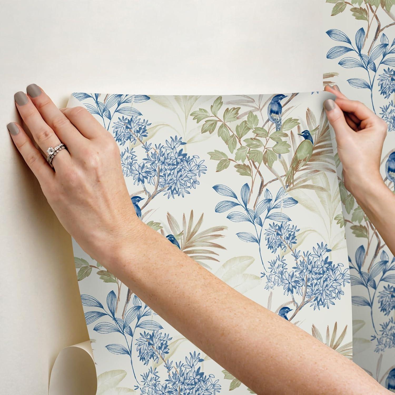 Handpainted Songbird Peel & Stick Floral Roll