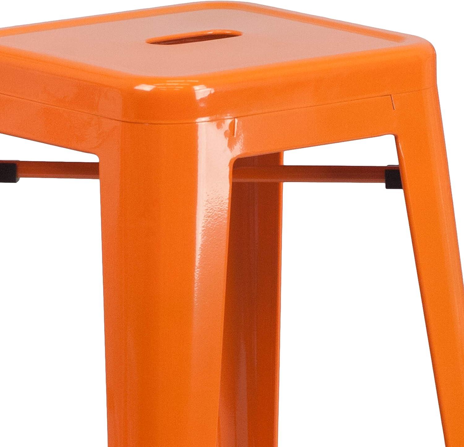 Flash Furniture Commercial Grade 30" High Backless Orange Metal Indoor-Outdoor Barstool with Square Seat