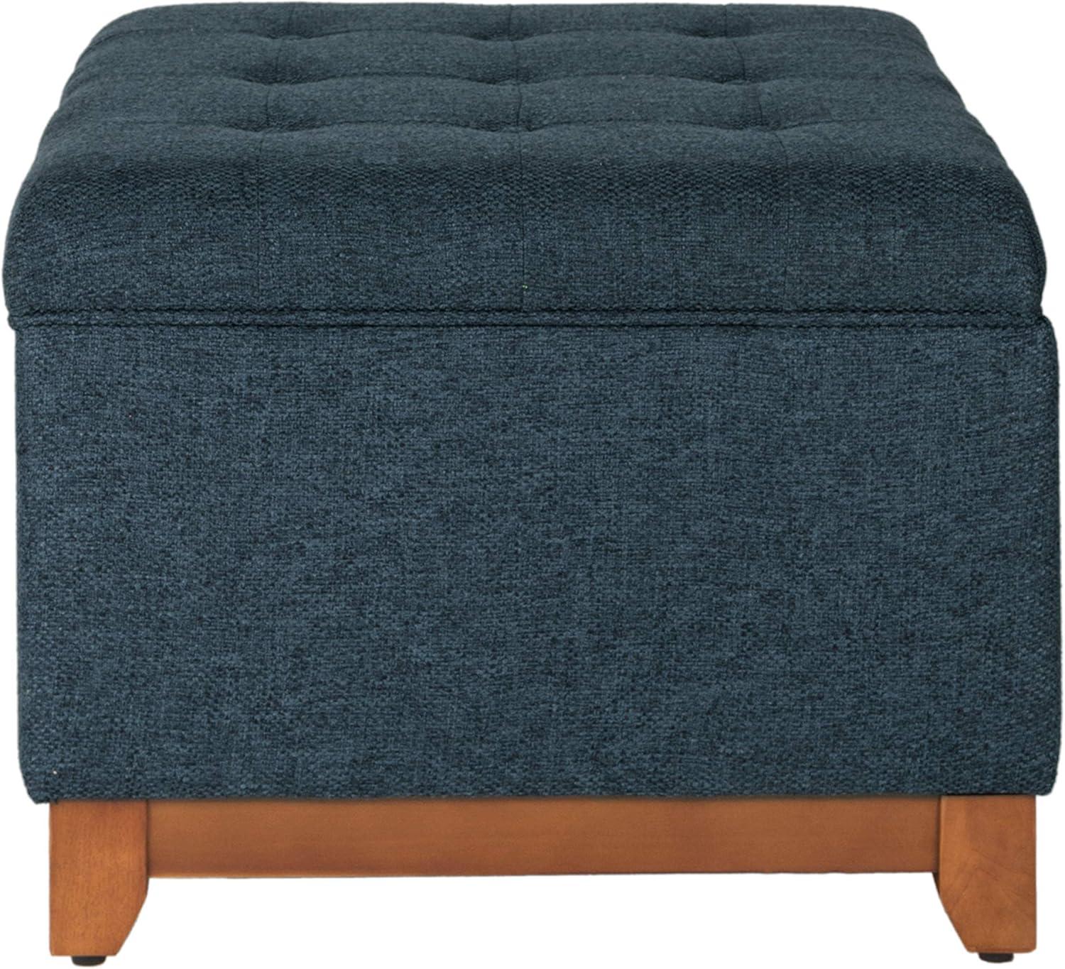 Cocktail Storage Bench Navy - HomePop: Upholstered, Tufted, Wood Base, Honey Oak Finish
