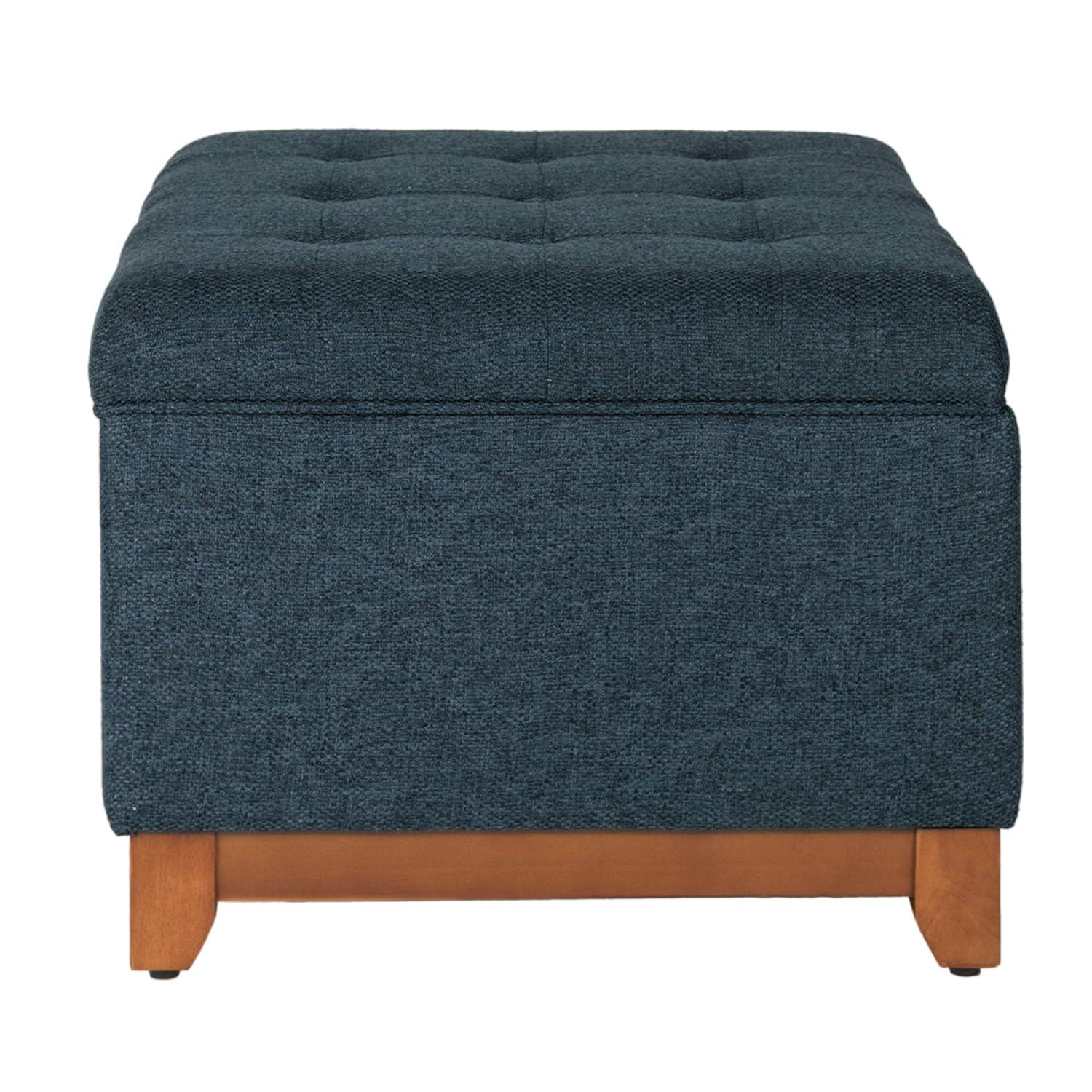Cocktail Storage Bench Navy - HomePop: Upholstered, Tufted, Wood Base, Honey Oak Finish
