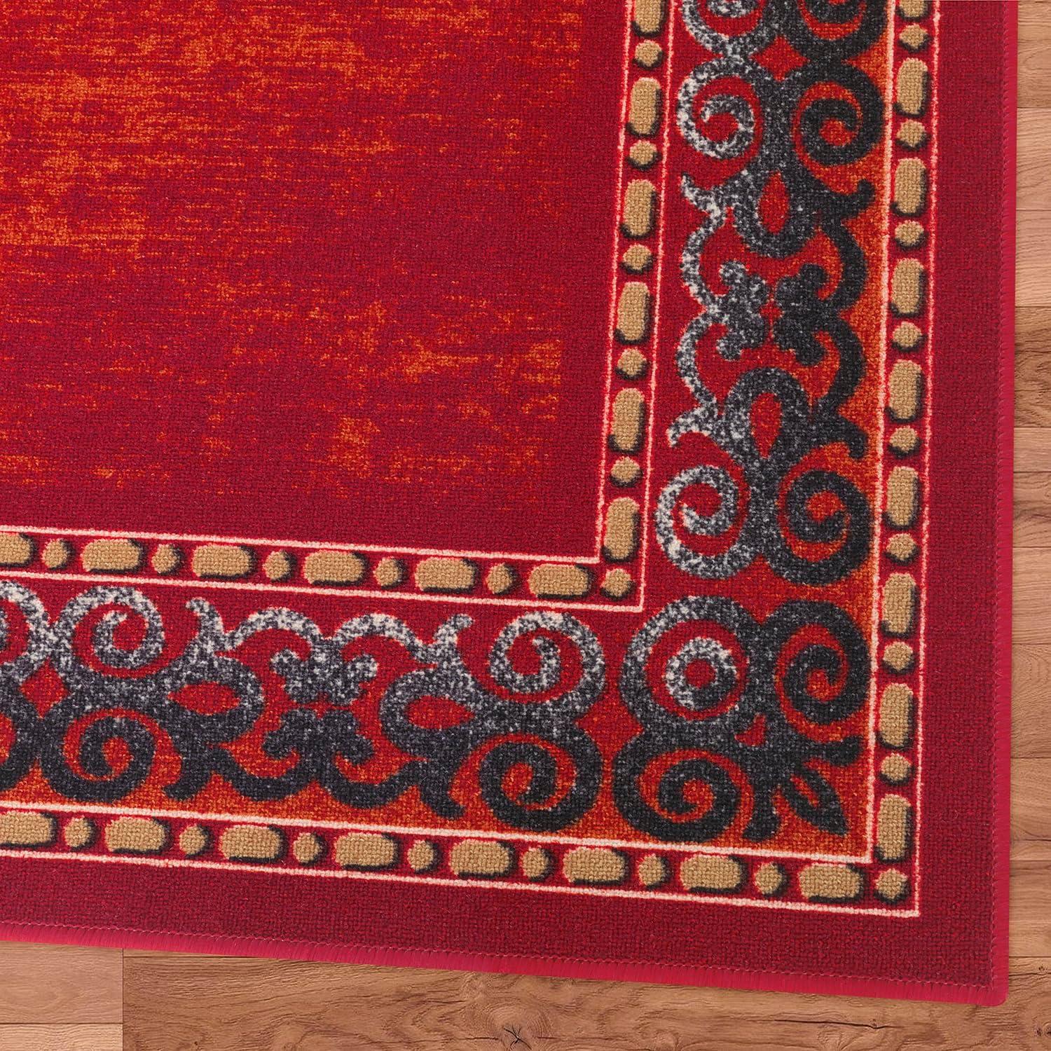 Antep Rugs Alfombras Bordered Modern 8x10 Non-Slip (Non-Skid) Low Pile Rubber Backing Indoor Area Rug (Maroon Red, 7'10" x 10')