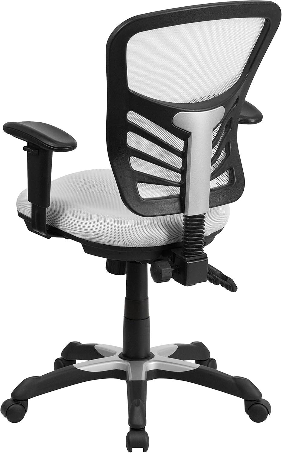 Flash Furniture Mid-Back White Mesh Multifunction Executive Swivel Ergonomic Office Chair with Adjustable Arms