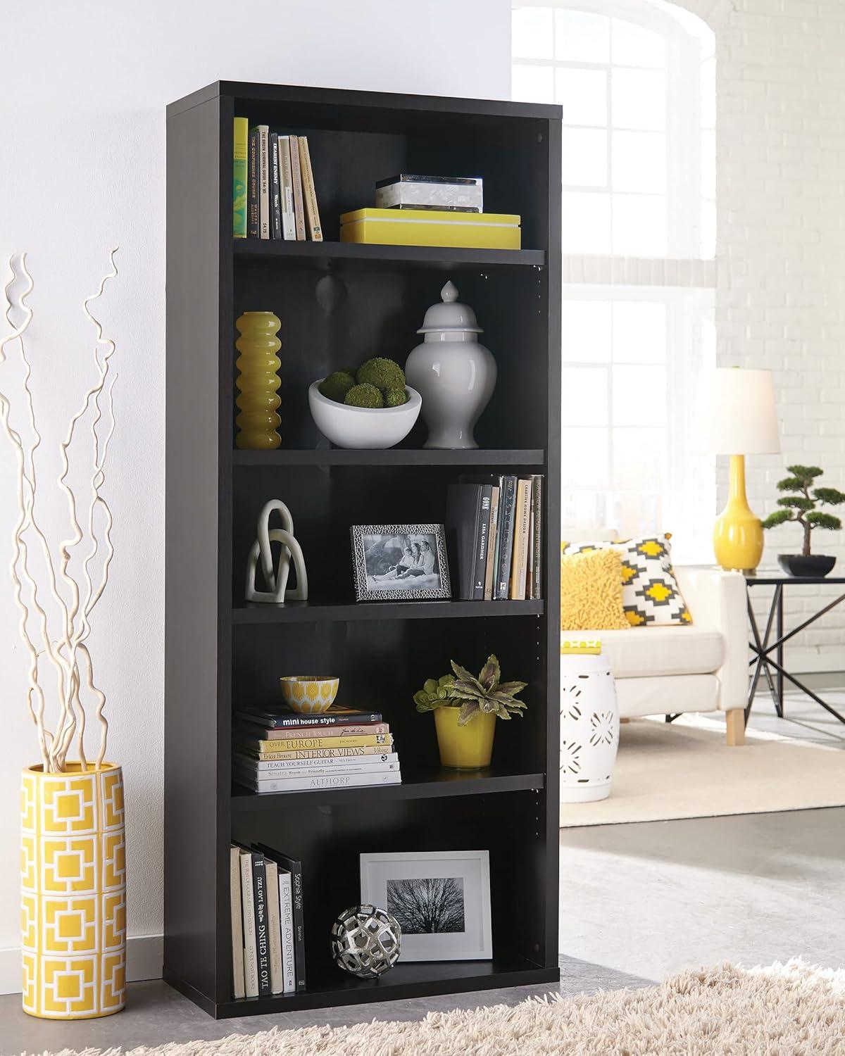 Adjustable Black Walnut 5-Tier Laminated Bookshelf