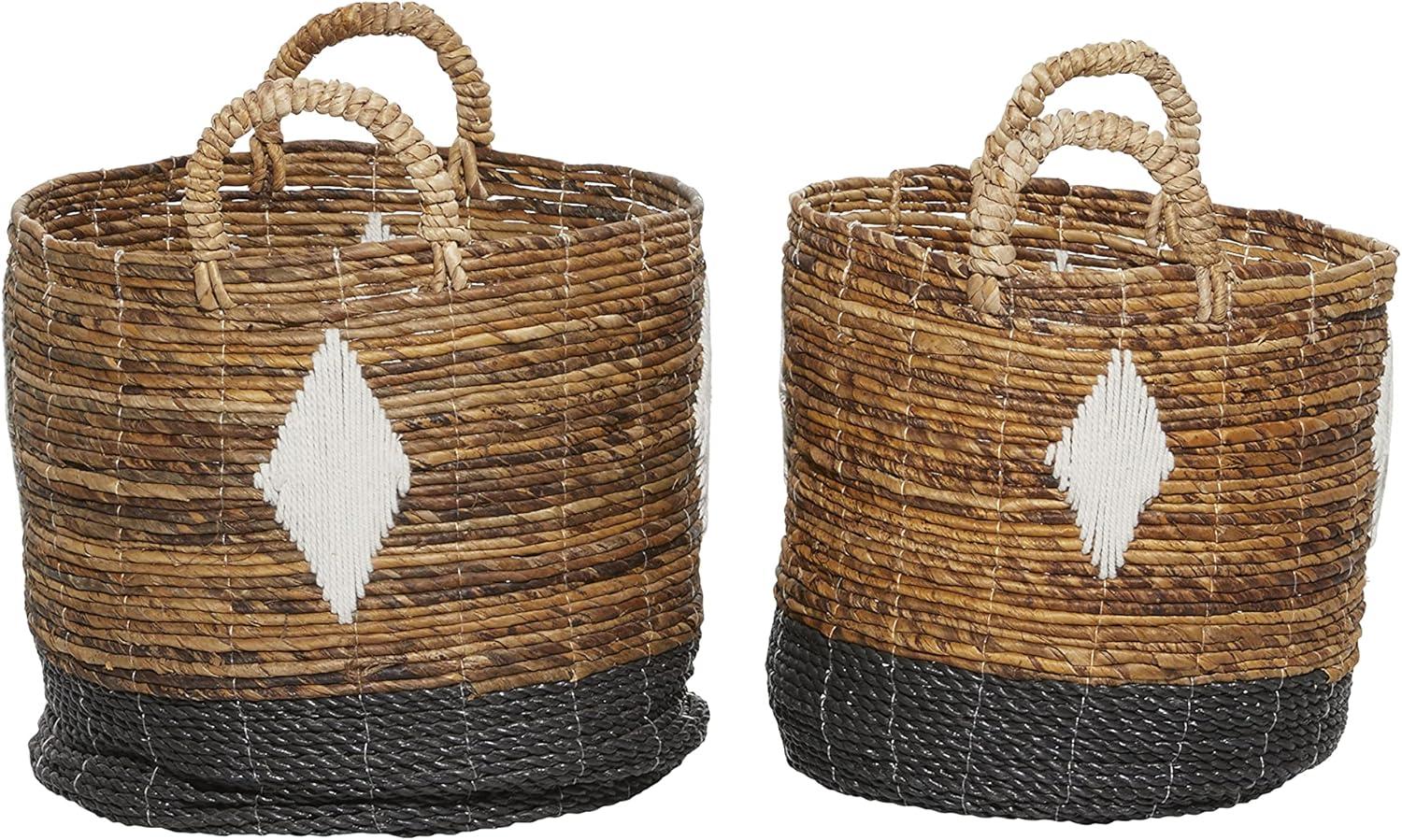 2pk Banana Leaf Storage Baskets Brown/Black - Olivia & May: Large Decorative Wicker with Handles, Contemporary Style