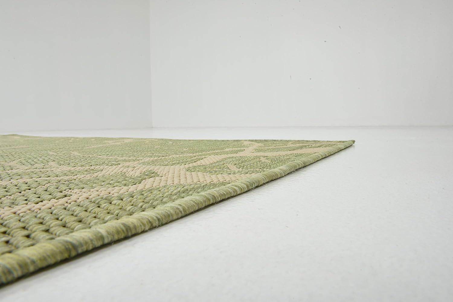 Serene Light Green and Beige Outdoor Botanical Rug - 5' x 8' Rectangular