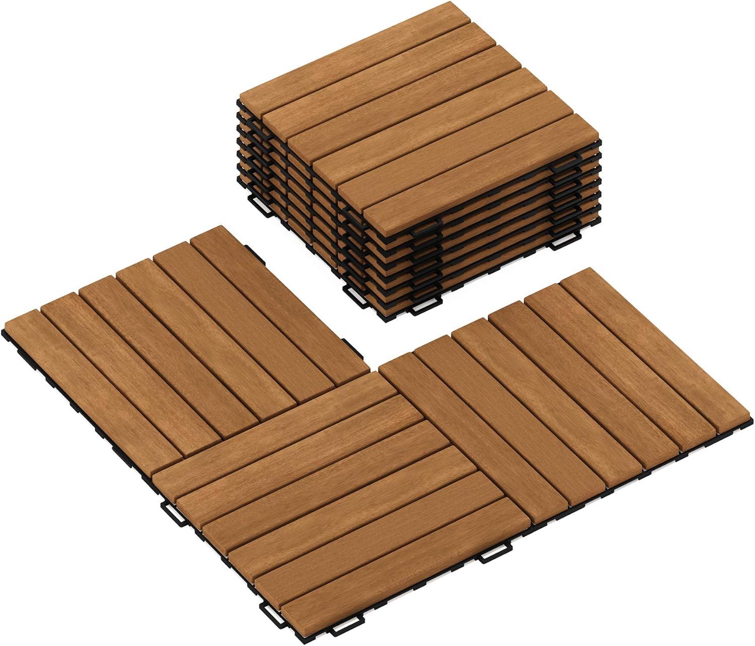 Furinno Tioman Outdoor Floor Decking Wood Tile Interlock 10PC/CTN, Honey Oak Color, FG181034