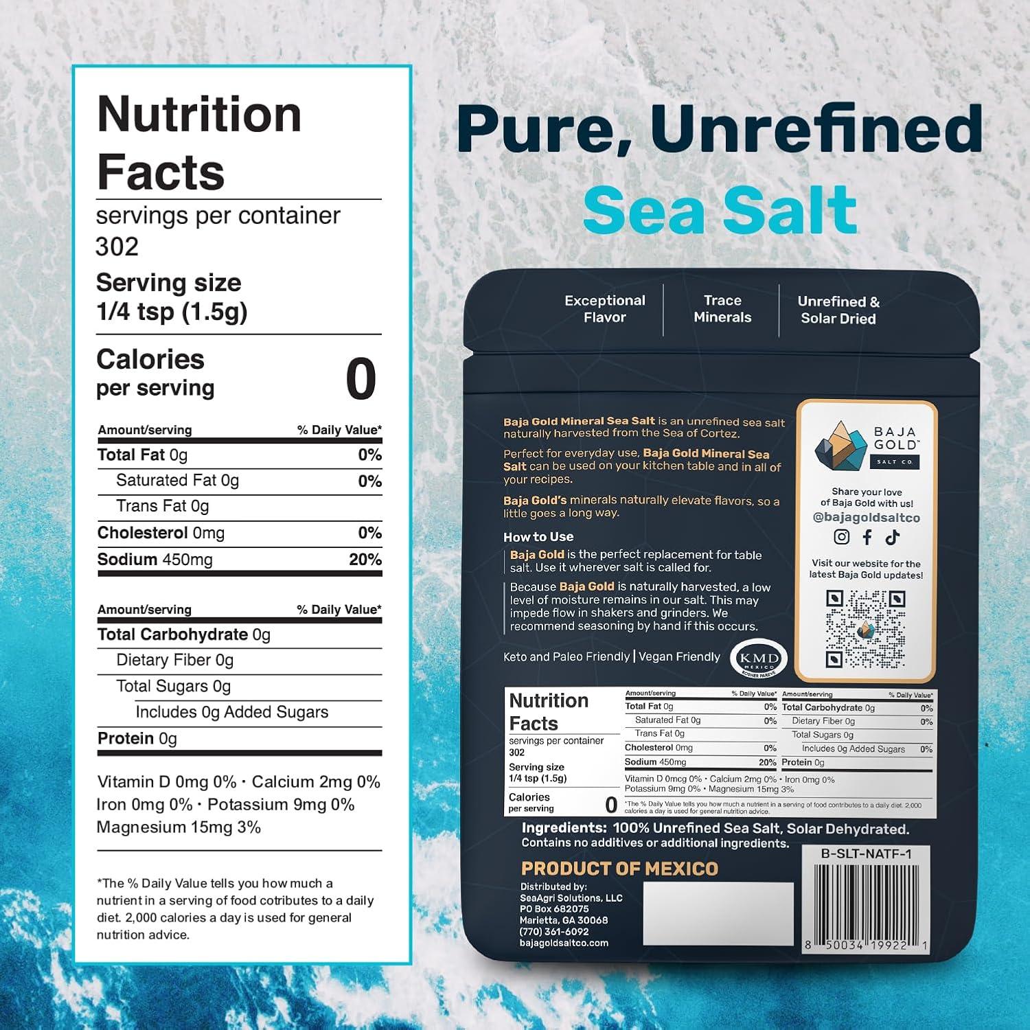Baja Gold Salt Co. Mineral Sea Salt, Natural Grain - 1 lb
