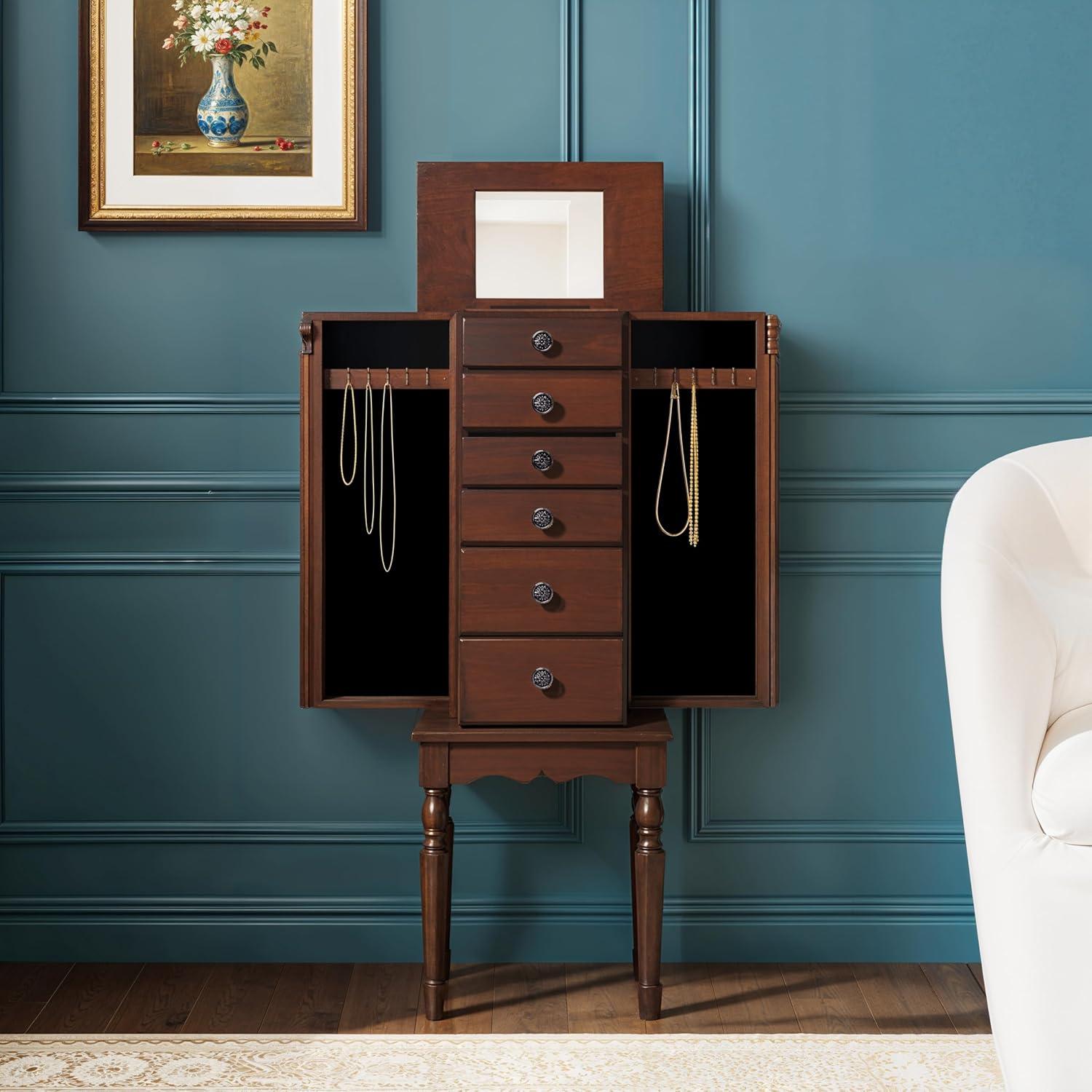 Lightly Distressed Deep Cherry Jewelry Armoire