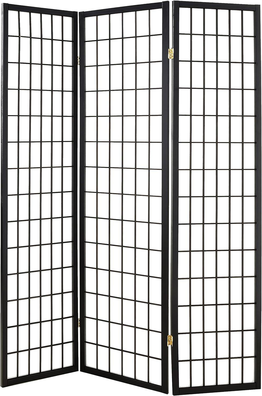 Black 3-Panel Shoji Folding Room Divider