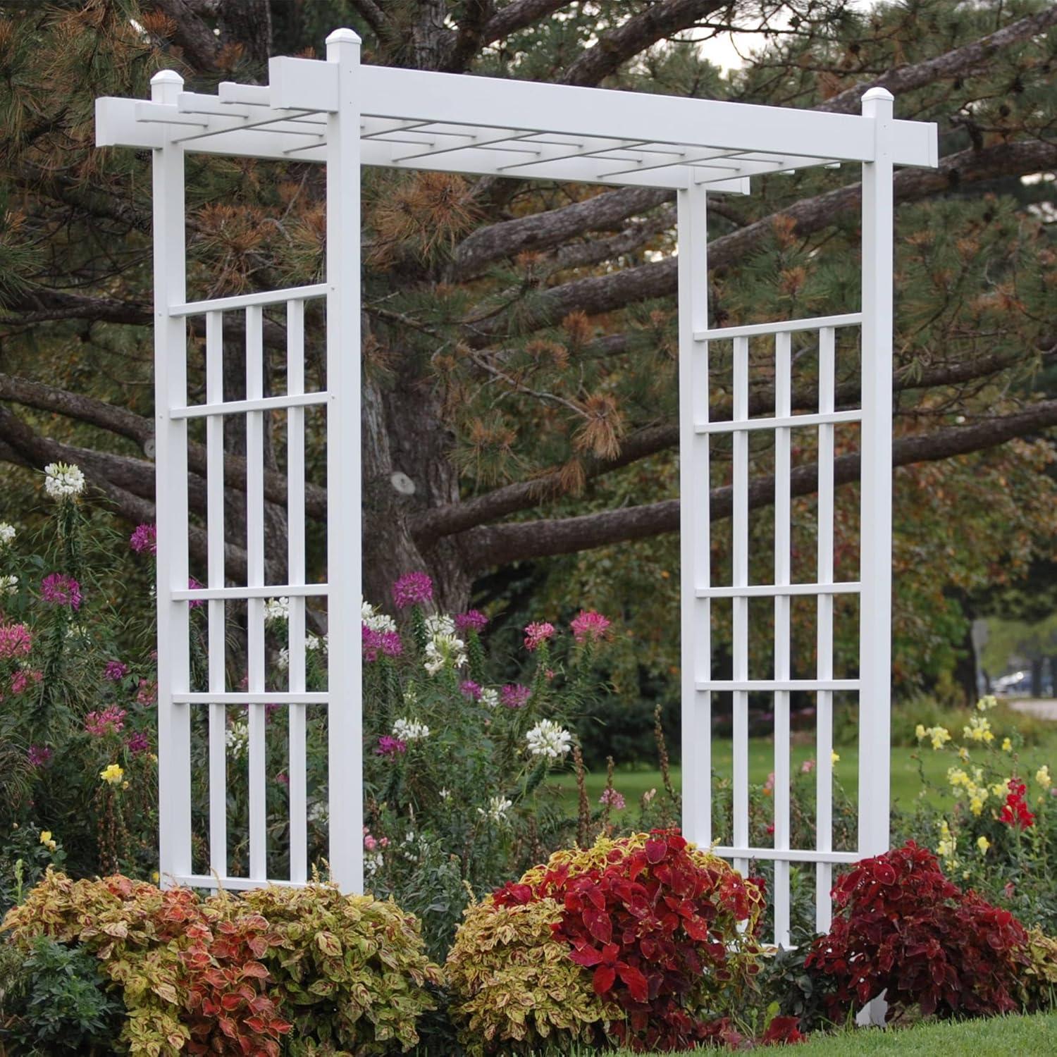 Dura-Trel Bakersfield 28 by 72 by 82 Inch Heavy Duty Weather Stabilized PVC Vinyl Outdoor Garden Arbor with Ground Anchors, White