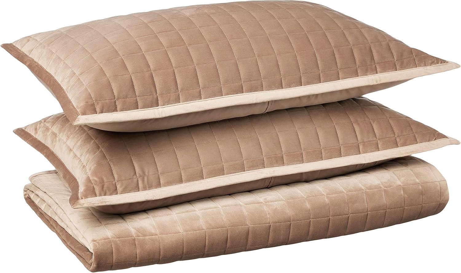 Taupe King Velvet Reversible Quilt Set with Shams