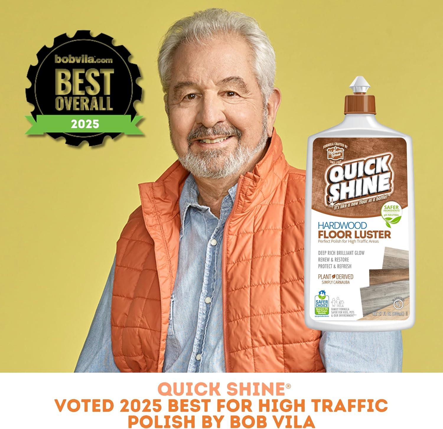 Quick Shine Hardwood Floor Luster, Pfas-Free Formula Floor Polish with Plant-Derived Carnauba 27oz