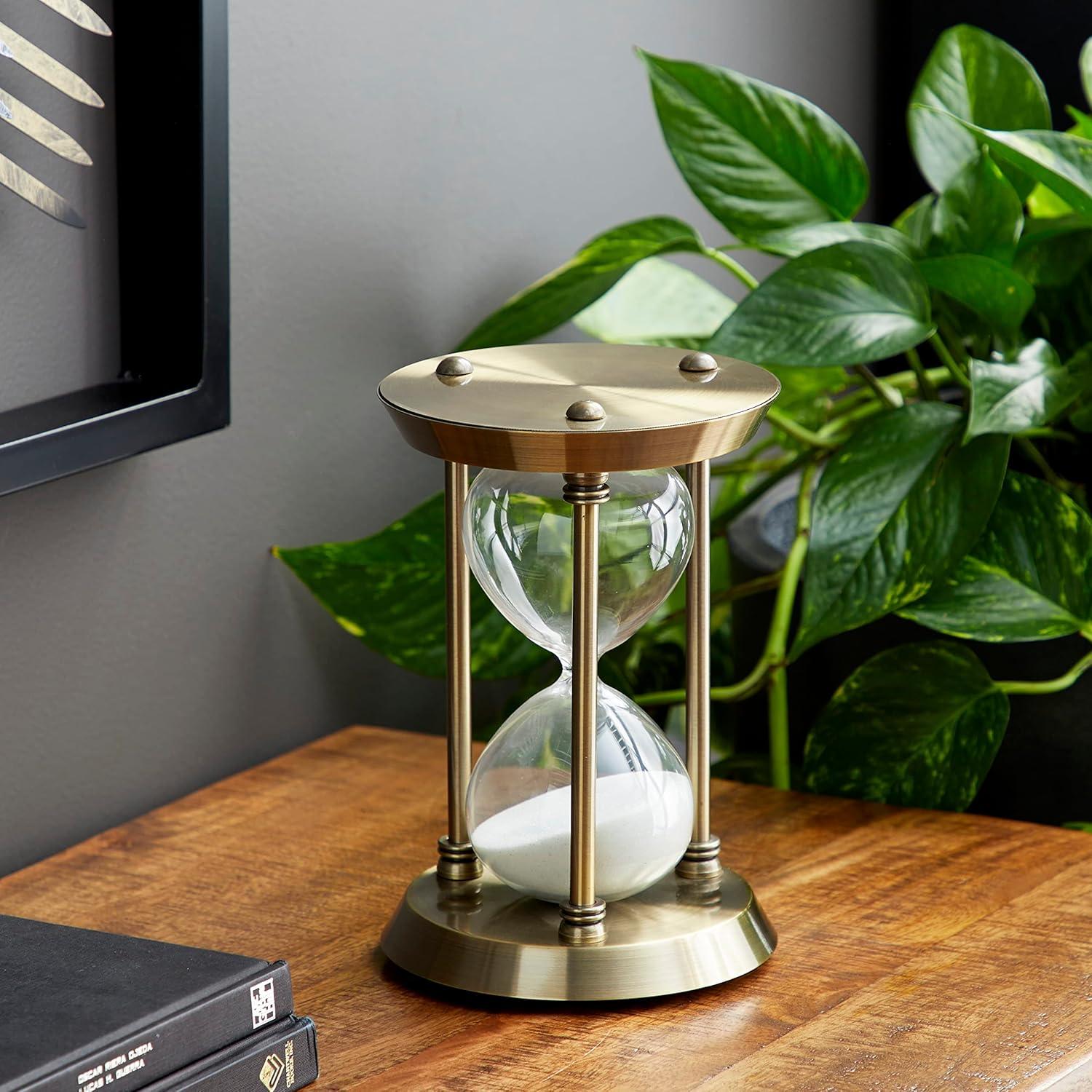 DecMode 6" x 9" Brass Metal Hourglass Sand Timer, 1-Piece