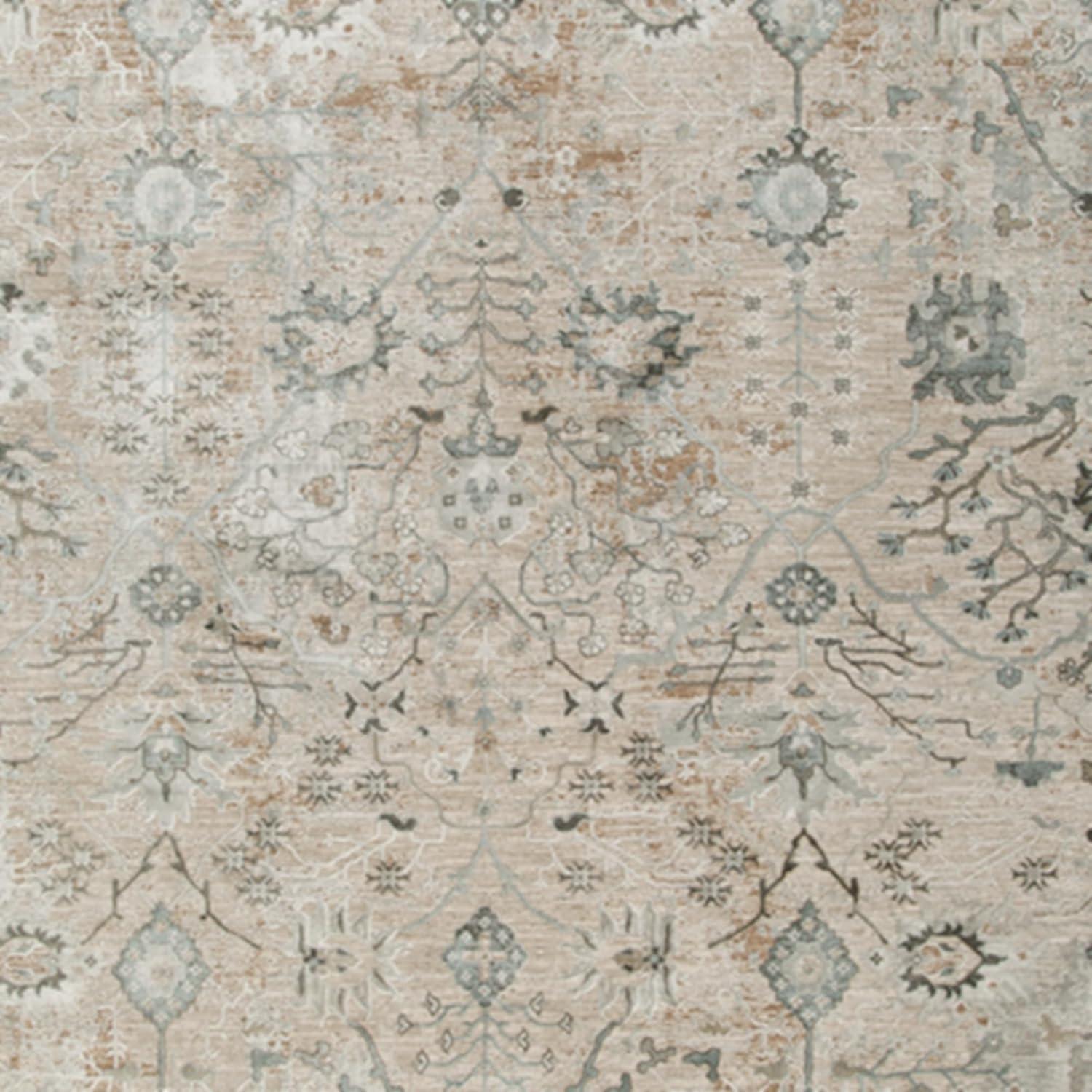 Light Blue Rectangular Floral Synthetic 5' x 7' Rug