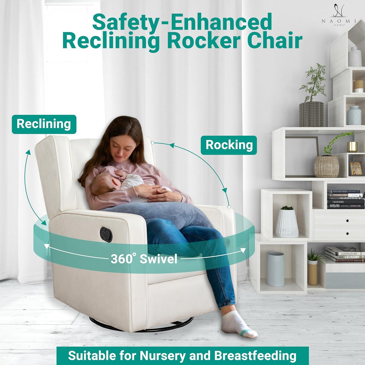 Odelia 360 Swivel Glider Rocker Recliner, Tufted Nursery Chair with Manual Puller, Plush Cushioning, Soothing Rocking Motion with Microfiber Fabric for Living Room, Bedroom, Apartment Cream