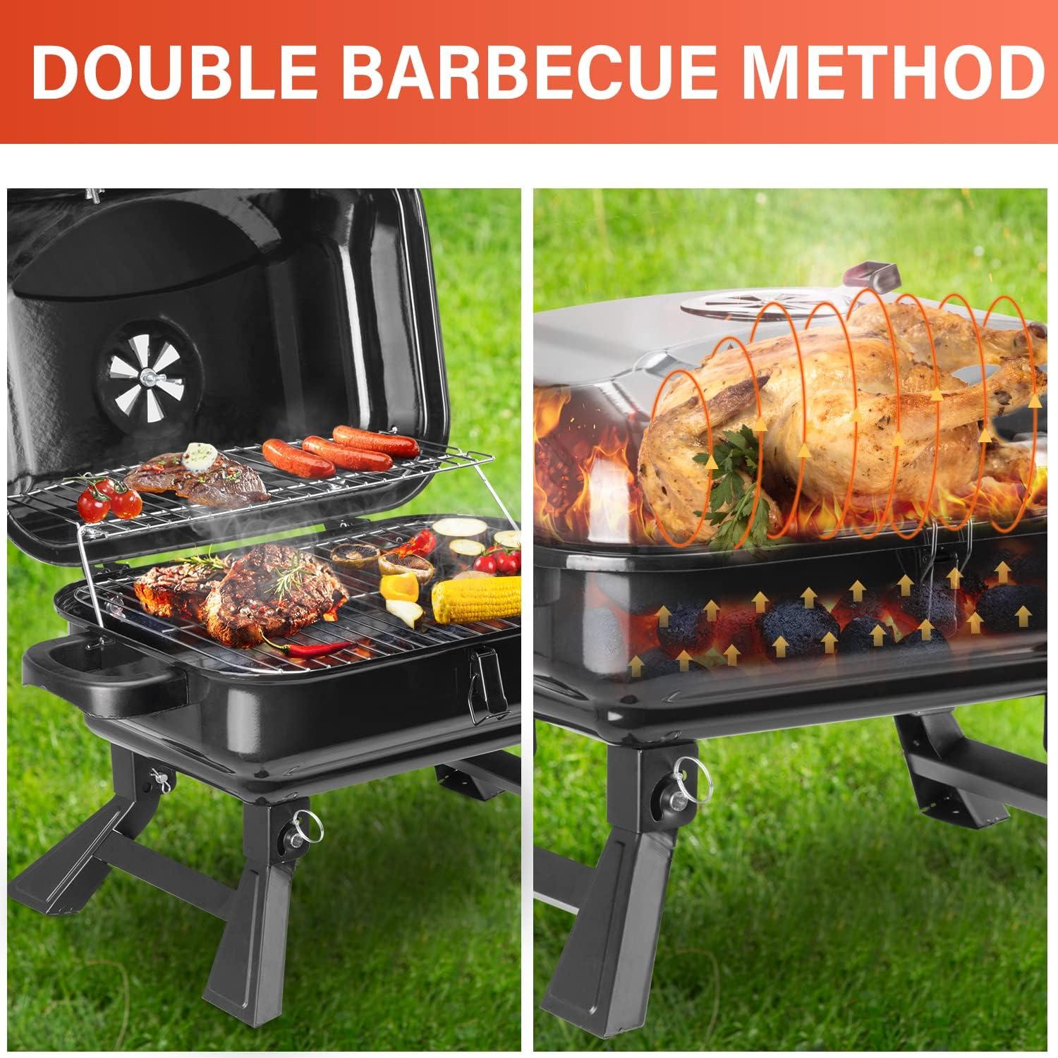 Outdoor Basic Portable Folding Charcoal BBQ Grill, BBQ Charcoal Grill for Outdoor Cooking Beach Picnics Camping Backyard