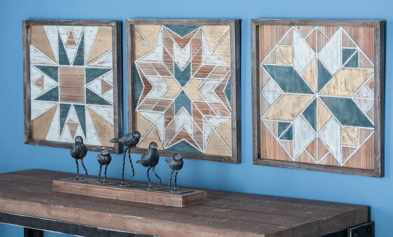 Wood Handmade Southwestern Geometric Multi Colored Wall Decor Set