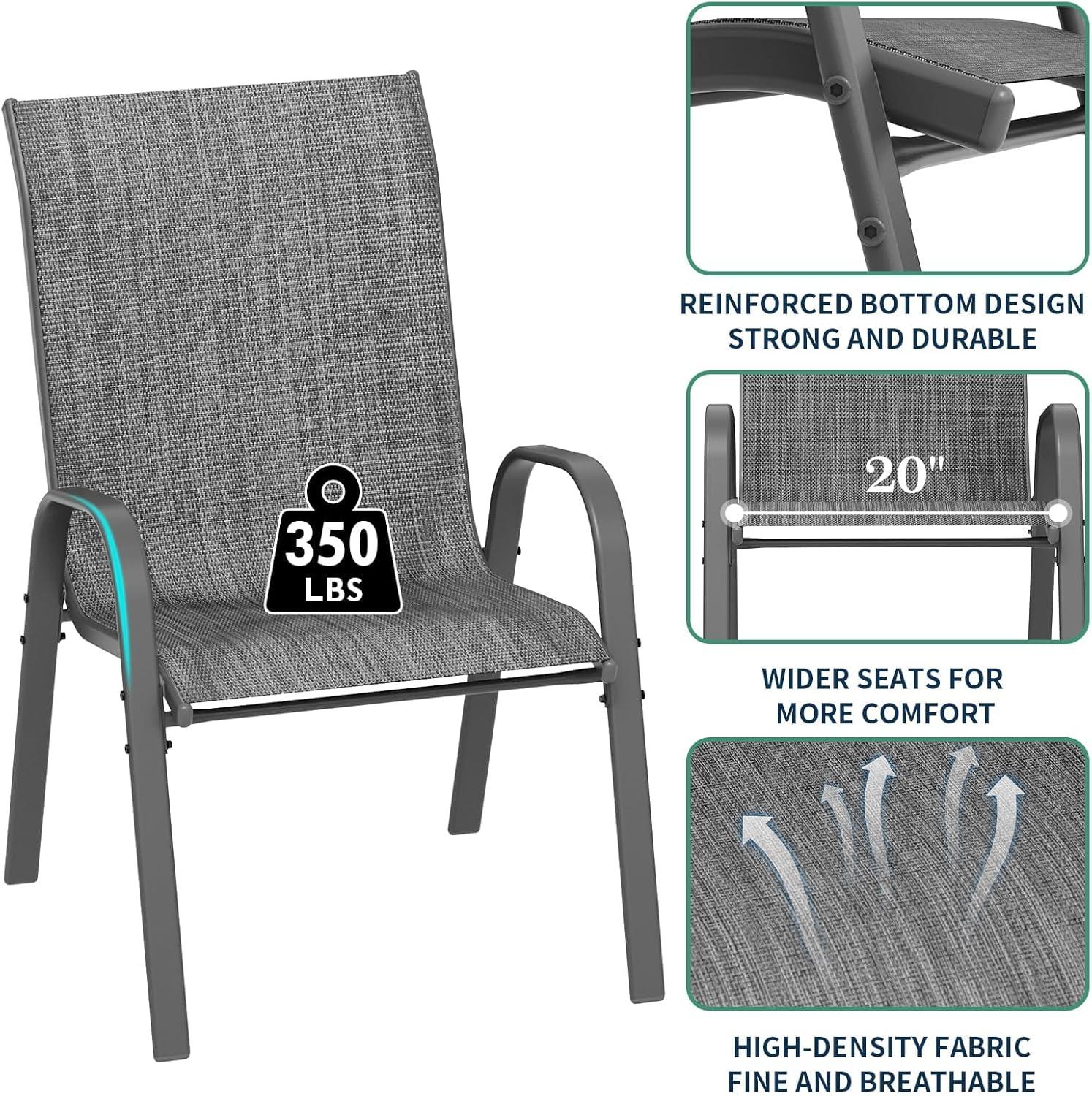 Amopatio Patio Chairs Set of 2, Outdoor Stackable Dining Chairs for All Weather, Breathable Garden Outdoor Furniture for Backyard Deck,Grey & White