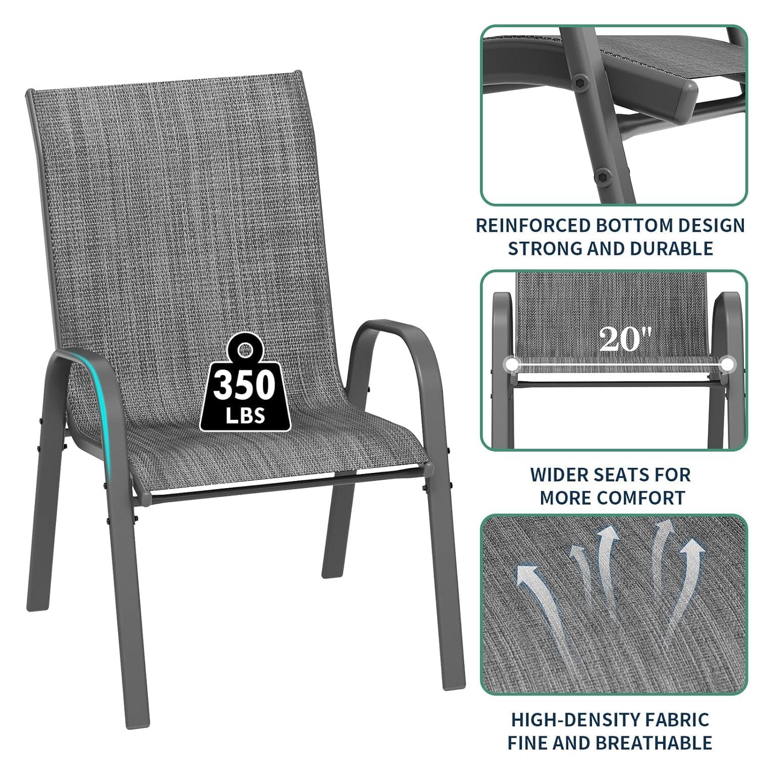 Amopatio Patio Chairs Set of 2, Outdoor Stackable Dining Chairs for All Weather, Breathable Garden Outdoor Furniture for Backyard Deck, Black