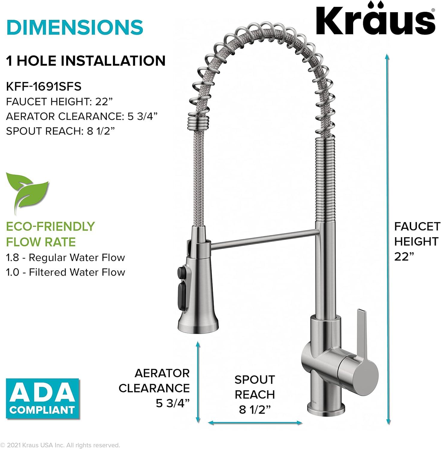 KRAUS Britt 2-In-1 Commercial Style Pull-Down Single Handle Water Filter Kitchen Faucet In Spot-Free With Purita 2-Stage Under-Sink Filtration System