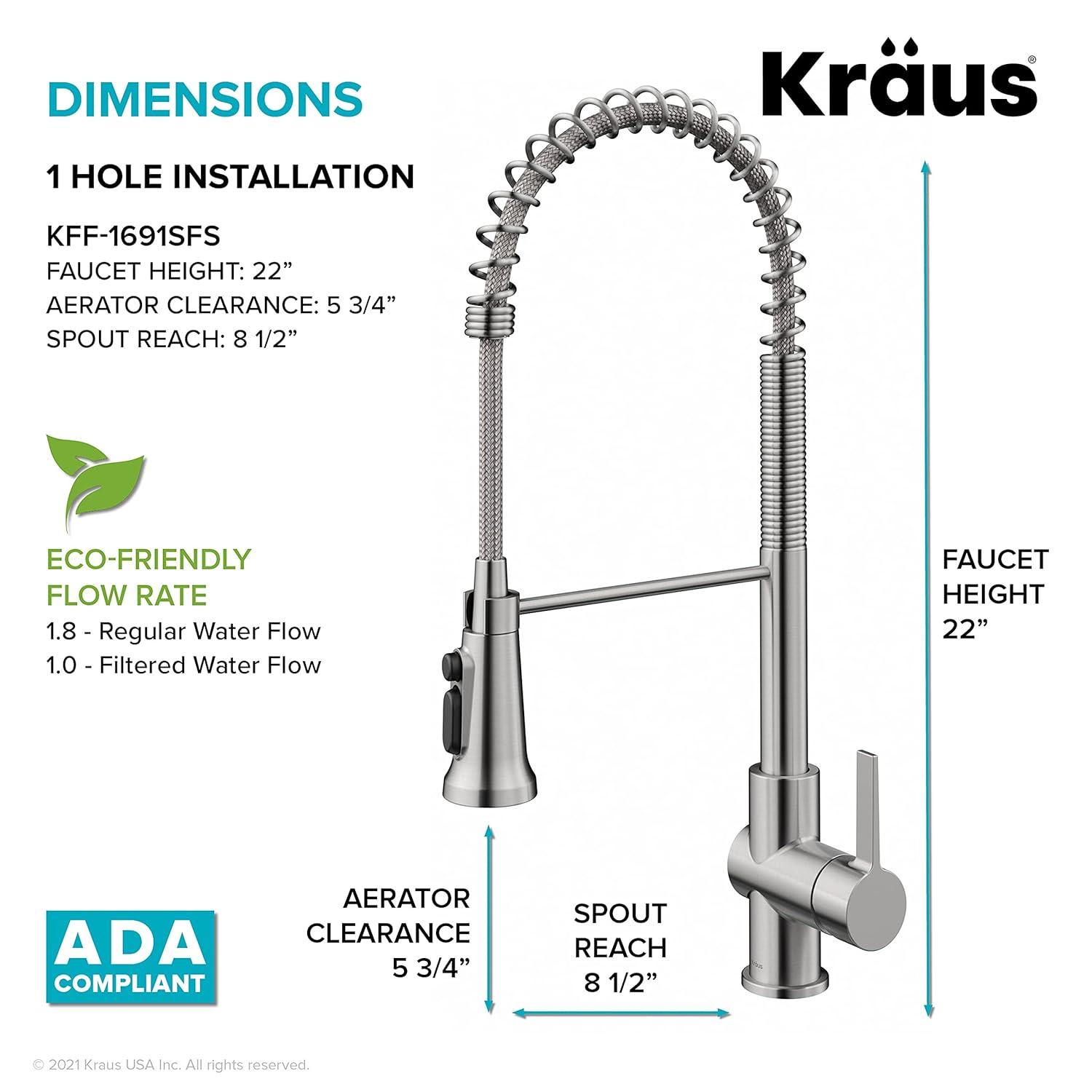 KRAUS Britt 2-In-1 Commercial Style Pull-Down Single Handle Water Filter Kitchen Faucet In Spot-Free With Purita 2-Stage Under-Sink Filtration System