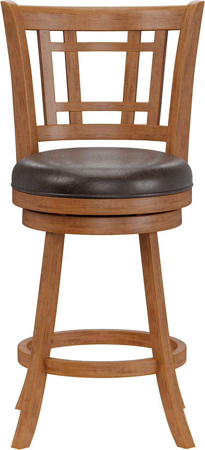 Fairfox Oak Swivel Counter Stool with Brown Faux Leather Seat