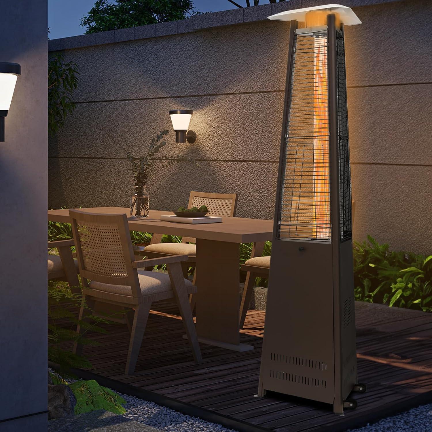 MoNiBloom Propane Patio Heater 42,000 BTU Pyramid Outdoor Freestanding Space Heater with Wheels for Patio Backyard Garden, Coffee