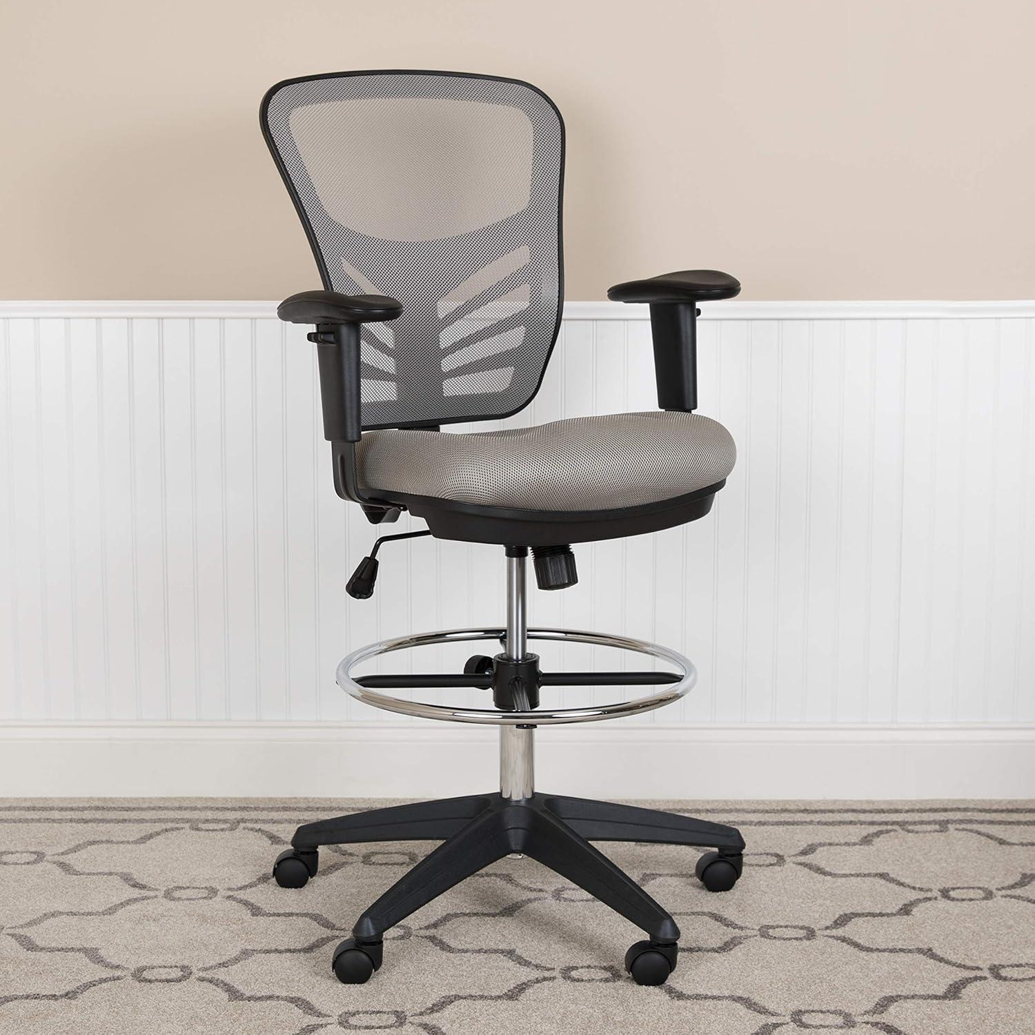 Flash Furniture Mid-Back Mesh Ergonomic Drafting Chair with Adjustable Chrome Foot Ring, Adjustable Arms