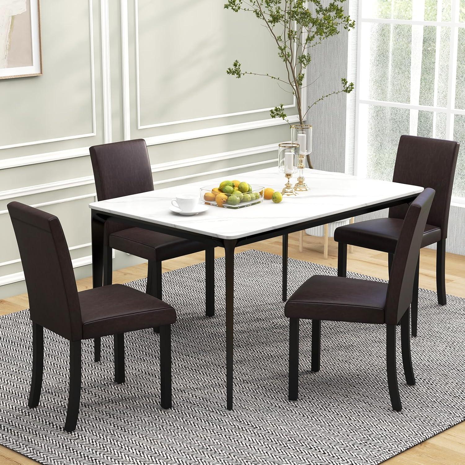 Tangkula Dining Chair Set of 4 w/ Acacia Wood Frame & Rubber Wood Legs Padded Backrest