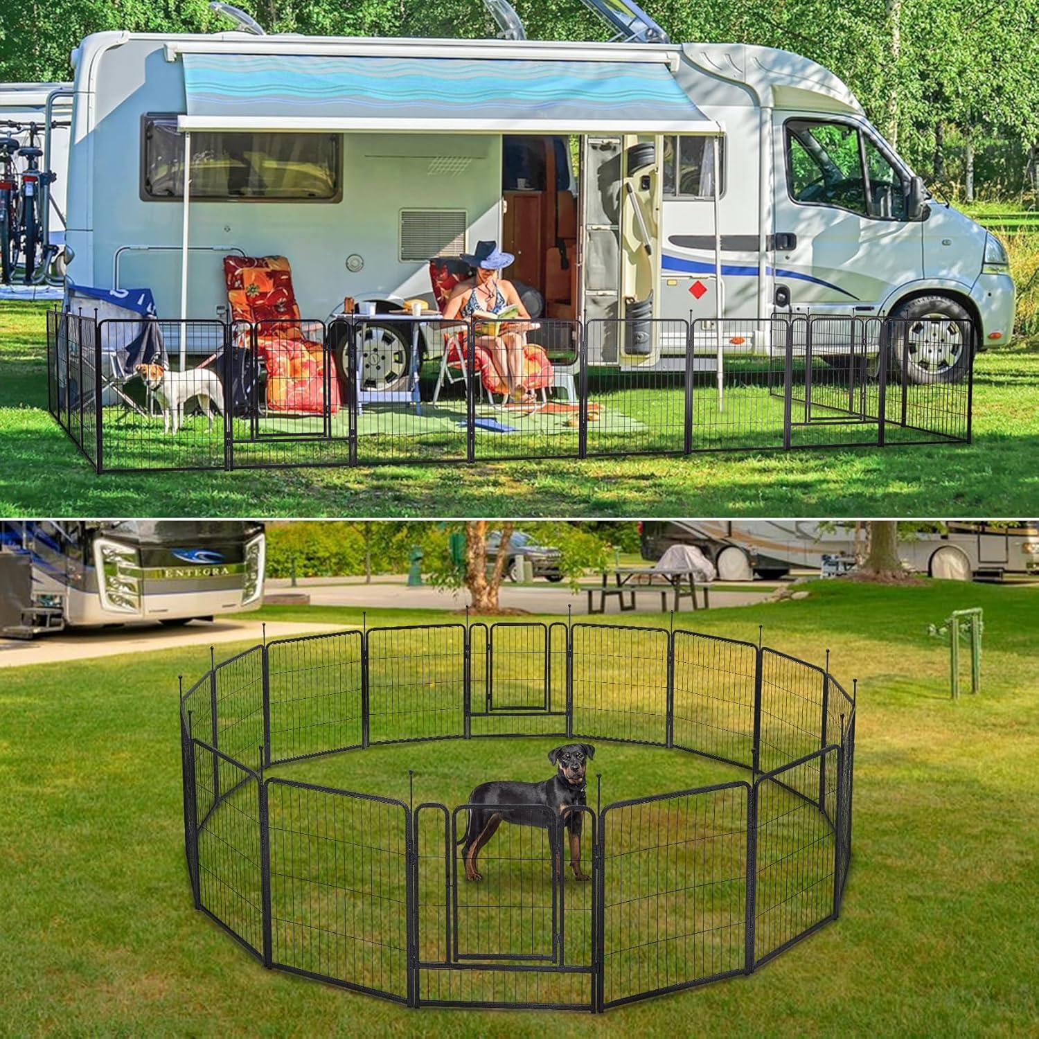 FDW Dog Playpen Pet Dog Fence 2-32 Panels  24/32/40"H Metal Dog Pen Outdoor Exercise Pen with Doors for Large/Medium /Small Dogs for RV,Camping,Yard