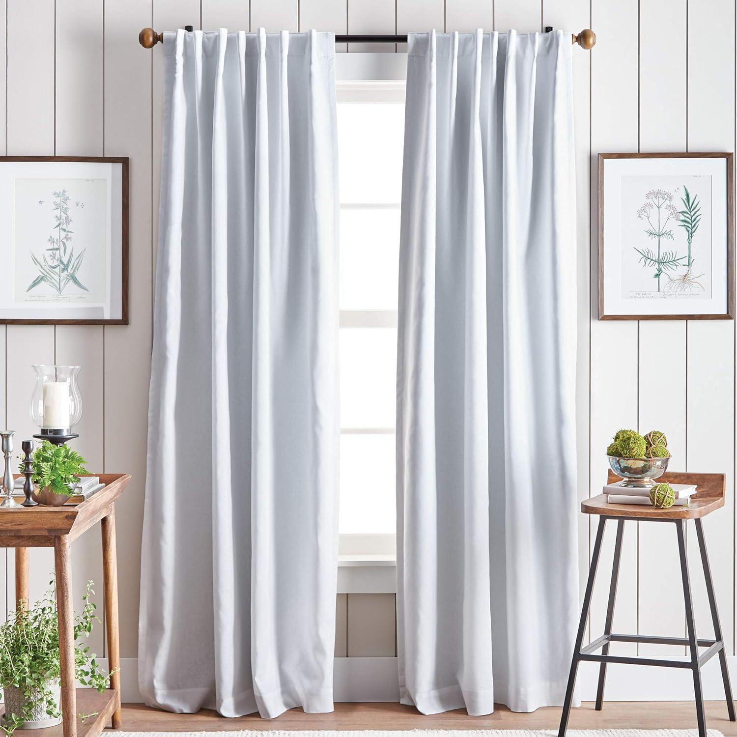 White Cotton Linen Blackout Curtain Panel Pair, 84"