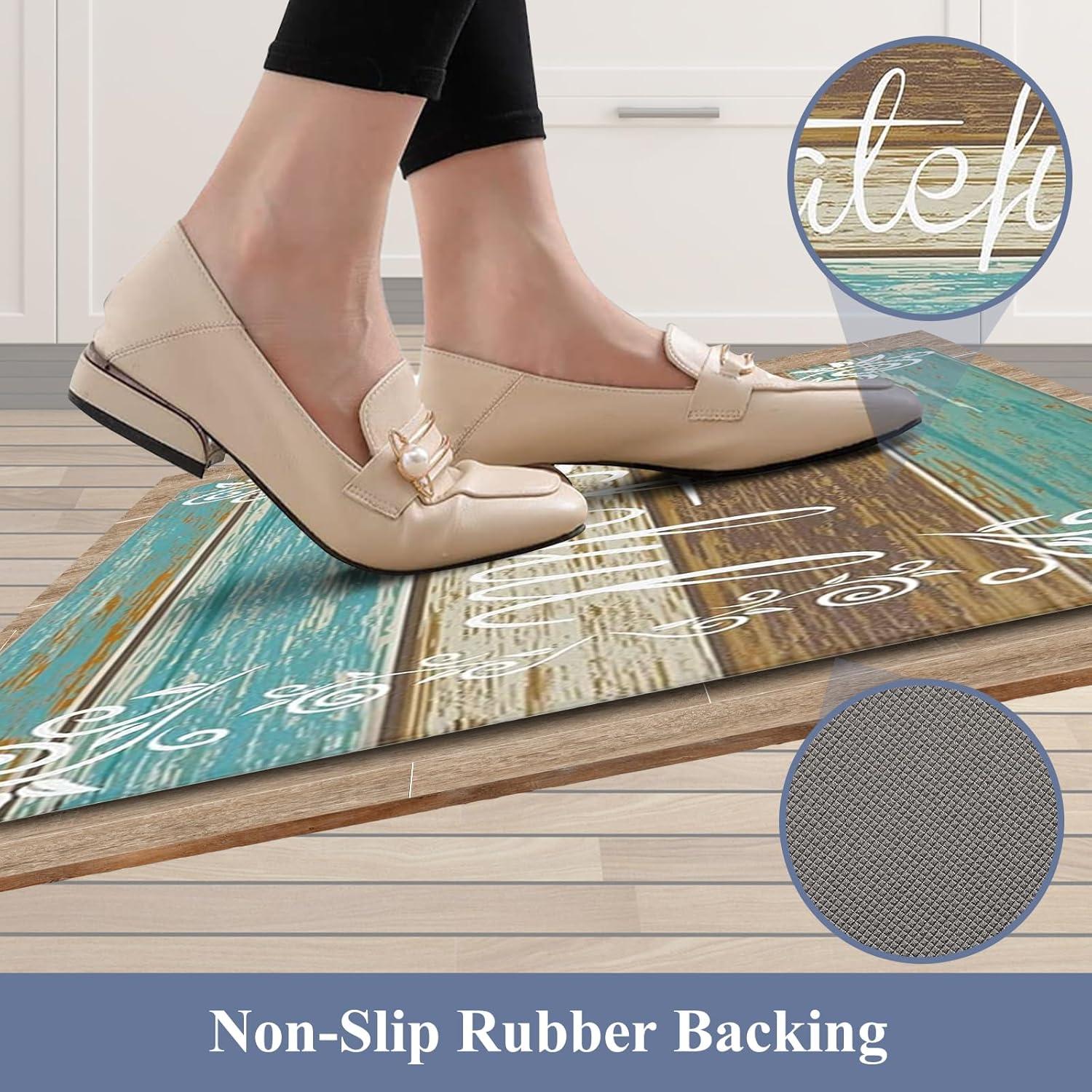 Rosalind Wheeler The Anti Fatigue Kitchen Mat Set of 2 Non Slip Cushioned Kitchen Mats for Floor Waterproof Farmhouse Kitchen Rugs and Mats Set Comfort Standing Desk Mat Carpet