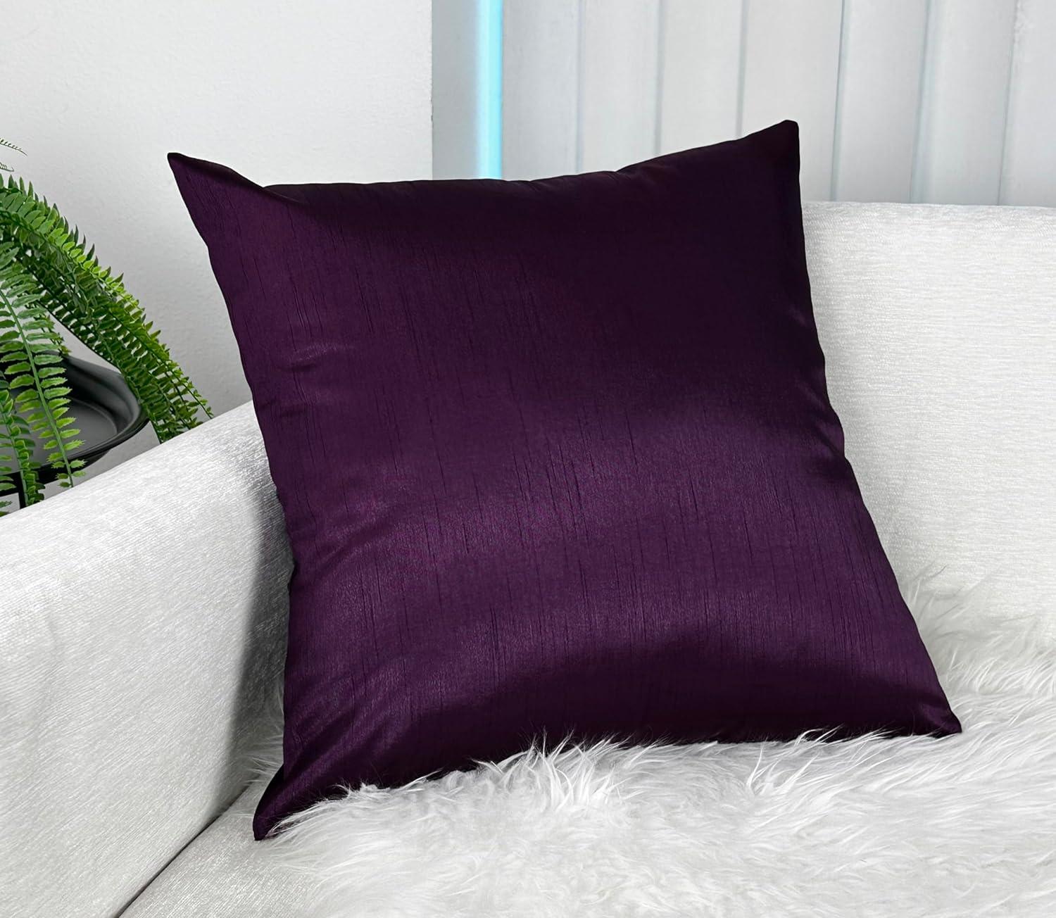 Eggplant Faux Silk Euro Shams with Zipper Closure, Set of 2