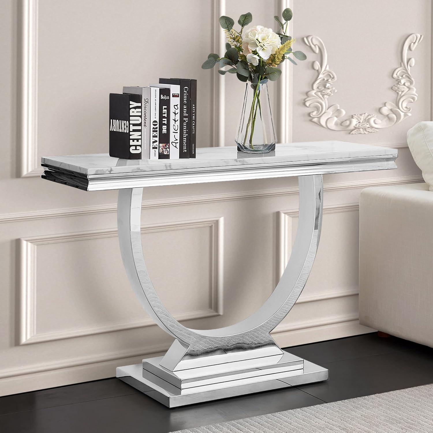 Rectangle Marble Coffee Table With Stainless Steel Base
