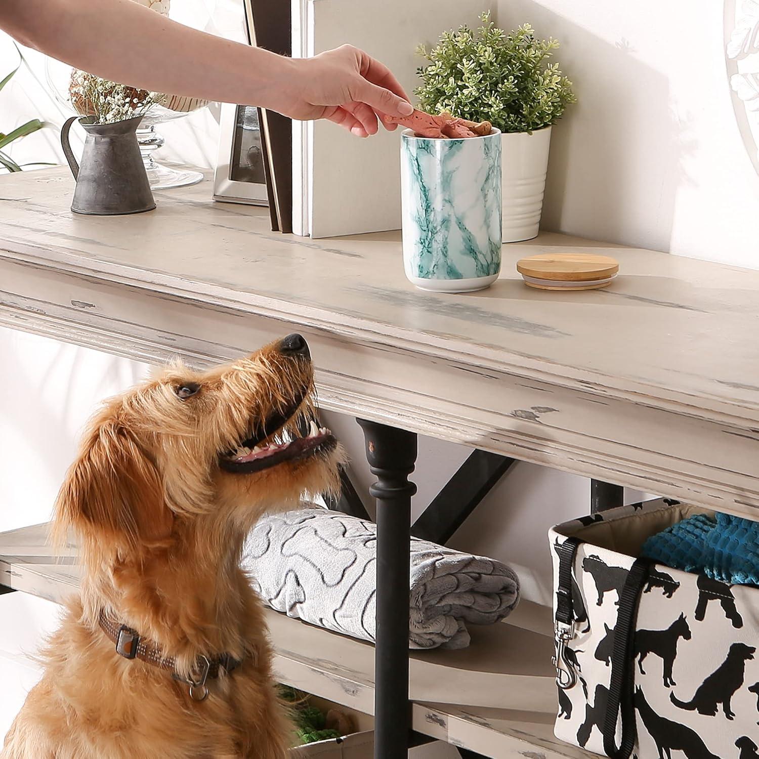 Teal Ceramic Marble Pet Treat Canister with Bamboo Lid