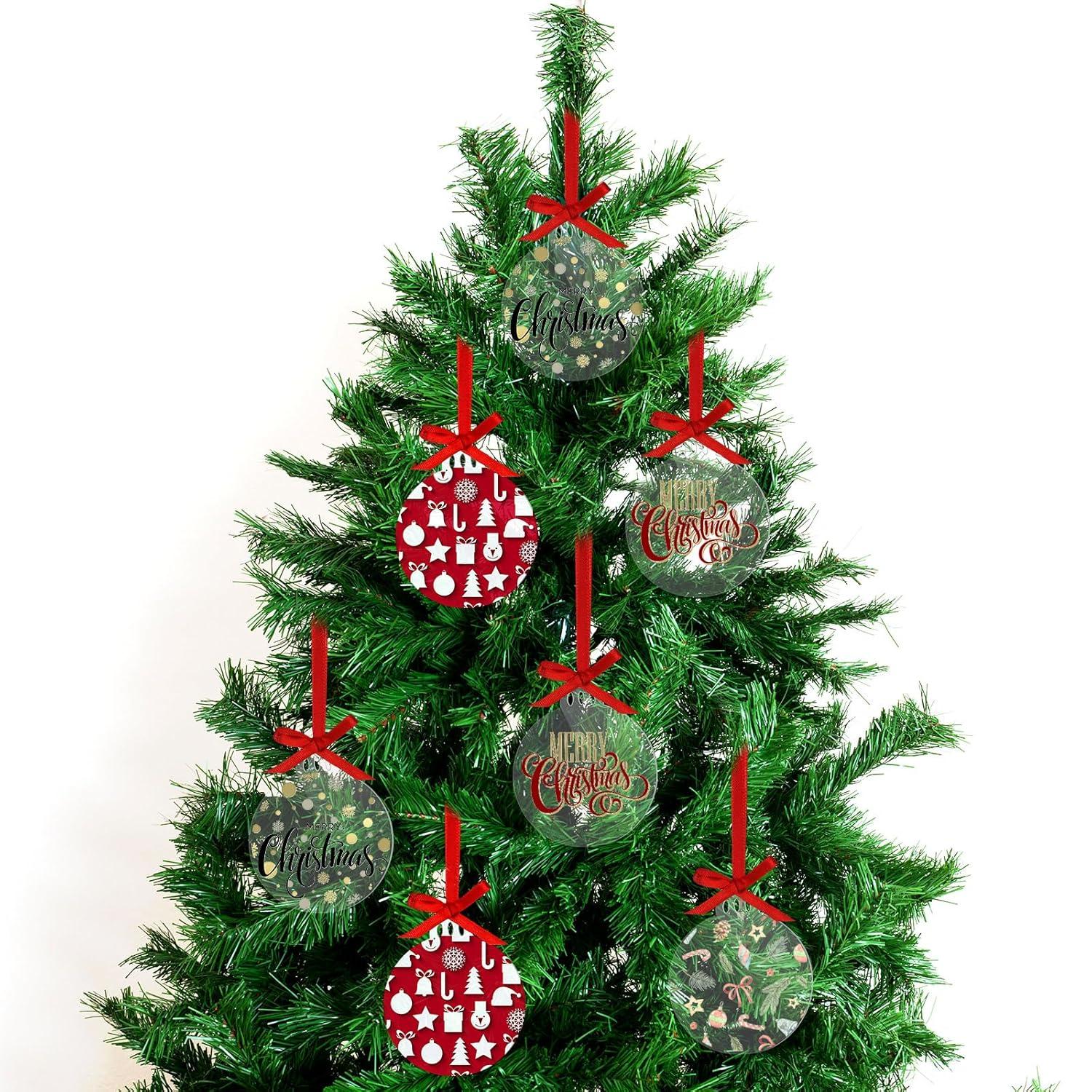 Clear Round Acrylic Christmas Ornaments Clear Blank Acrylic Disc Circle Red Ribbon with Hole DIY Crafts Acrylic Ornament for Xmas Tree Party Painting Hanging Decoration Supplies(3 Inch, 25 Pieces)