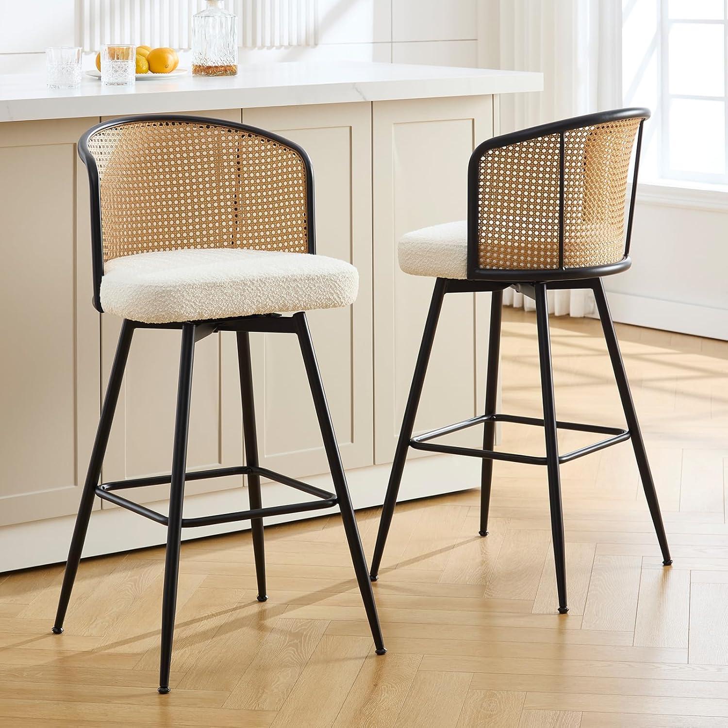 Bay Isle Home™ Cane Back Swivel Upholstered Counter & Bar Stool (Set of 2)