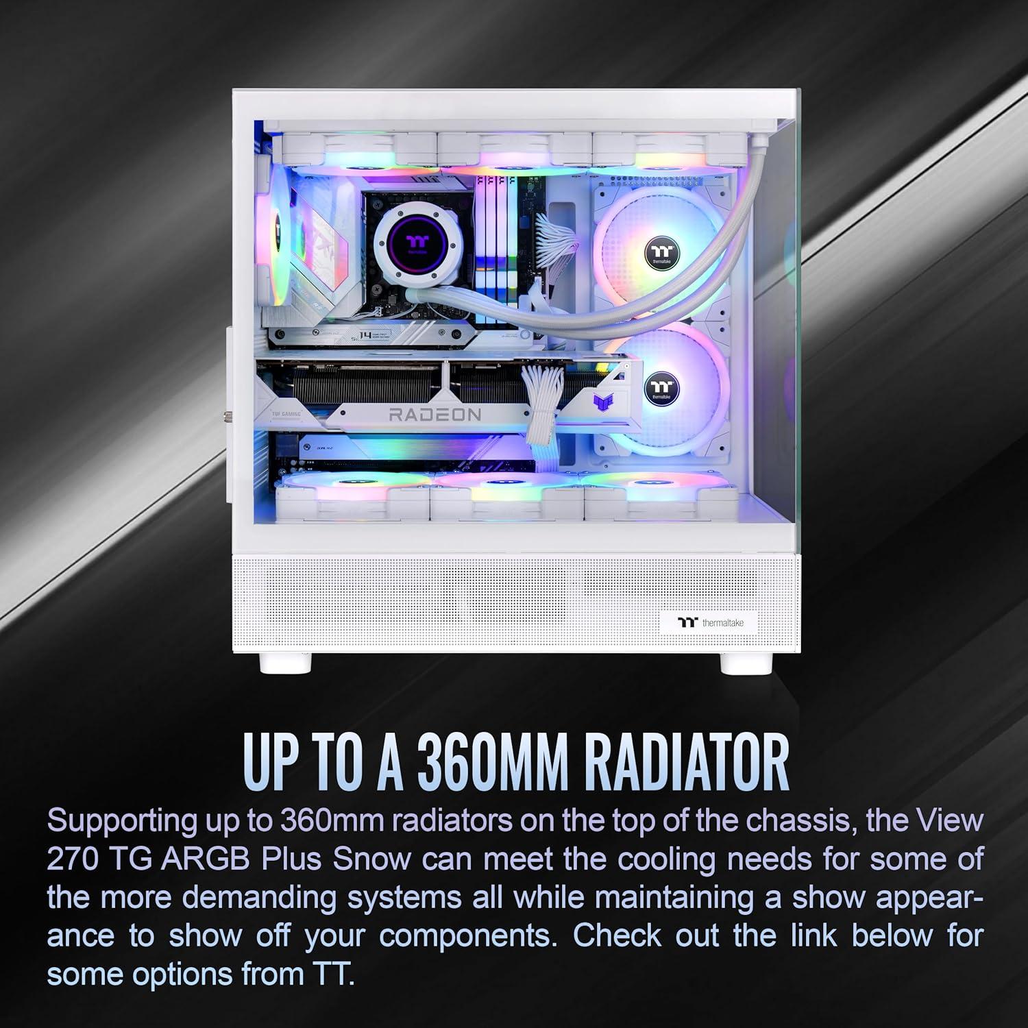 Thermaltake View 270 Plus TG ARGB Snow Mid Tower E-ATX Case 3x120mm ARGB Fans Included Support Up to 360mm Radiator Front & Side Dual Tempered Glass Panel CA-1Y7-00M6WN-01