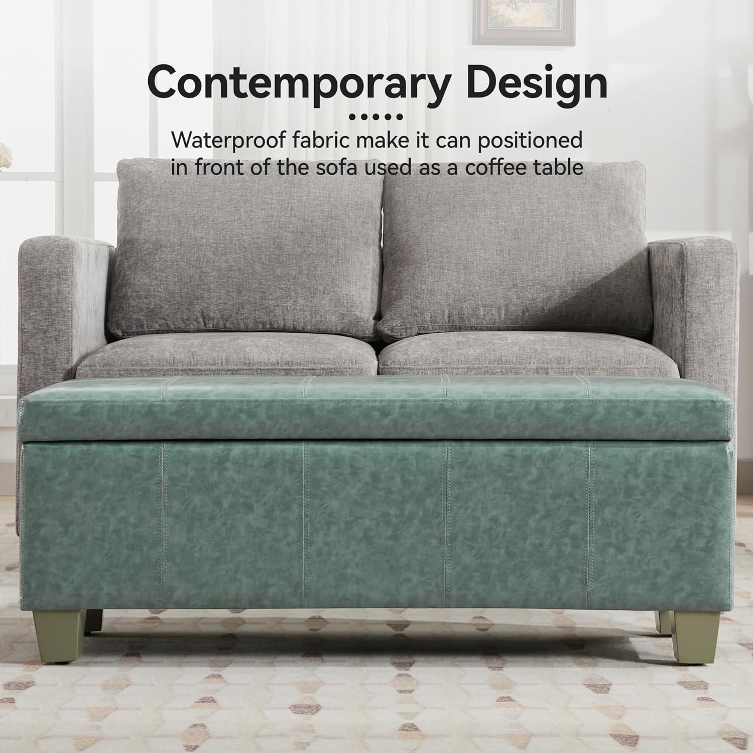 Ebern Designs Faux Leather Storage Ottoman, Rectangle Upholstered End Of Bed Storage Bench,  Stitch Tufted Bedroom Bench With Storage, Entryway Large Storage Ottoman With Wooden Legs