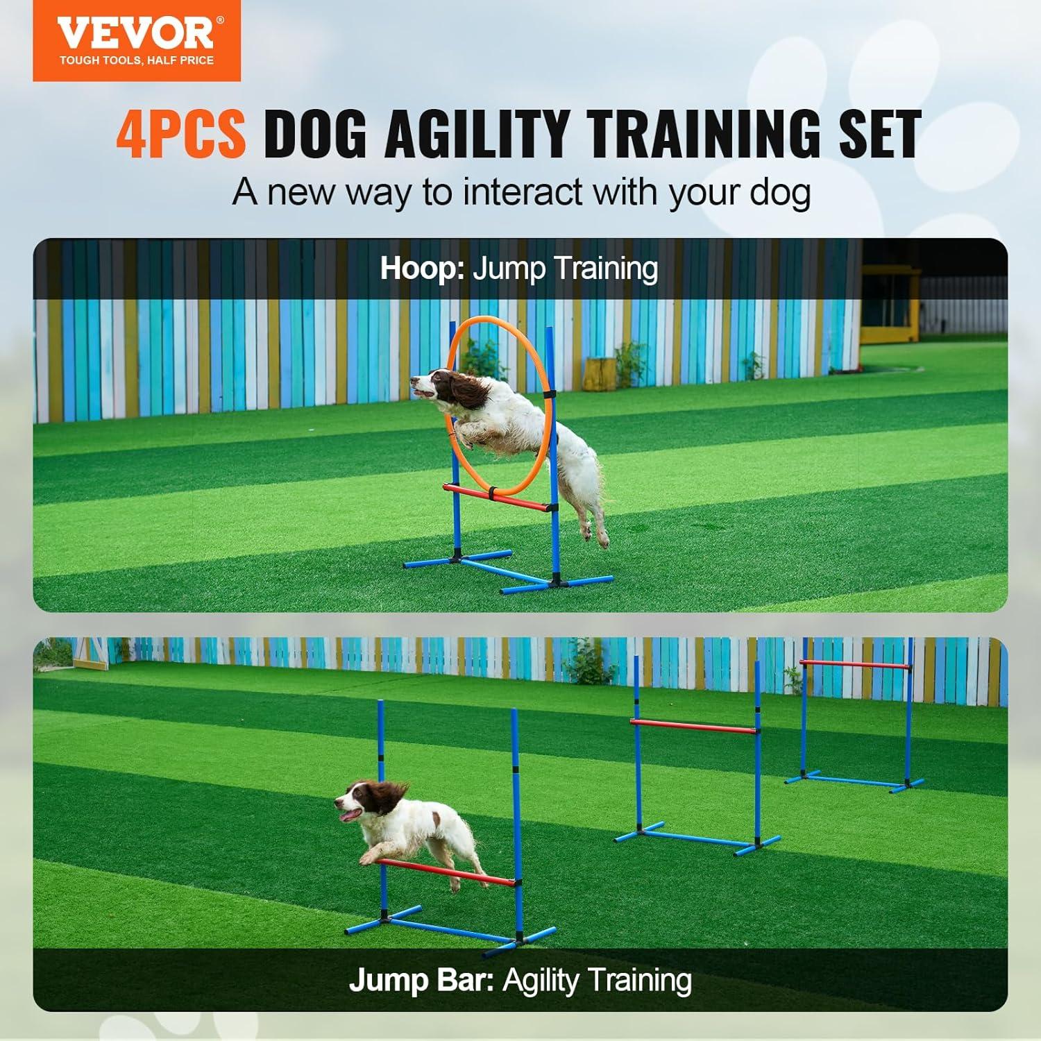 Adjustable PVC Dog Agility Training Set with Jump Bars and Ring