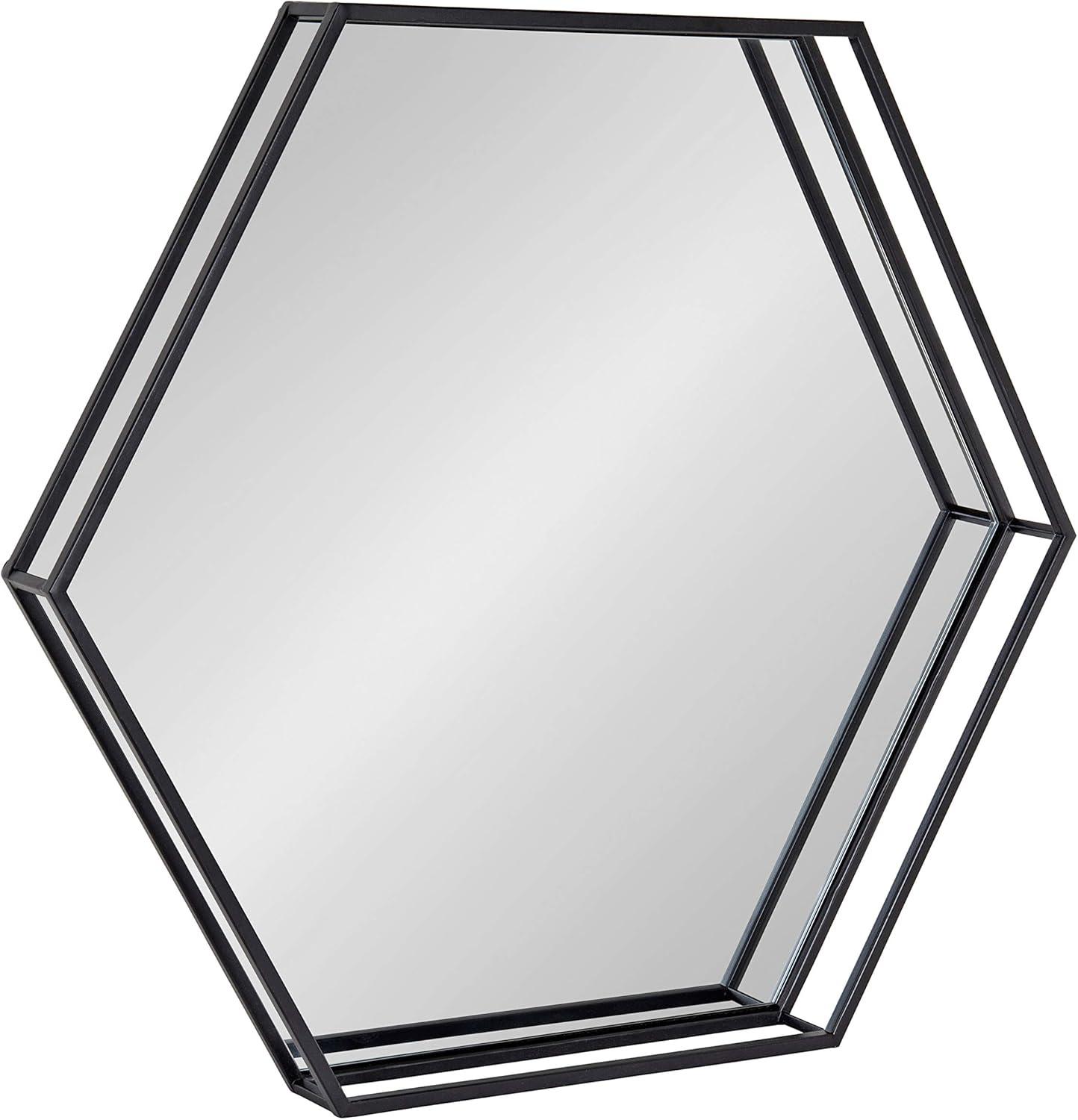 30" x 26" Felicia Hexagon Wall Mirror Black - Kate & Laurel All Things Decor