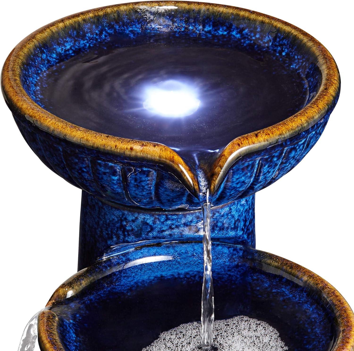 John Timberland Modern Outdoor Floor Water Fountain with Light LED 26 3/4" High Cascading Bowls for Yard Garden Patio Deck