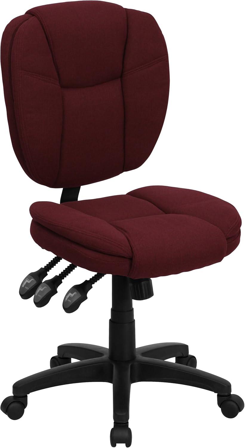 BizChair Mid-Back Burgundy Fabric Multifunction Swivel Ergonomic Task Office Chair with Pillow Top Cushioning